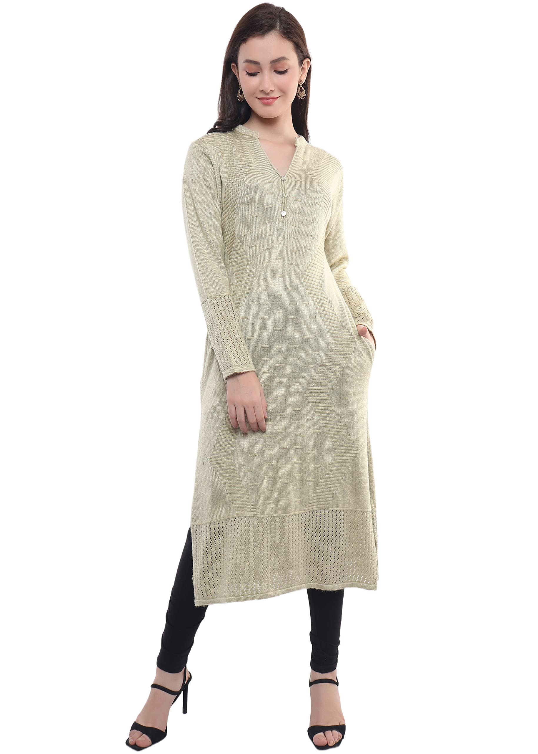 REBECCA Women's Winter Wear Warm Designer Kurti with 2 Side Pockets