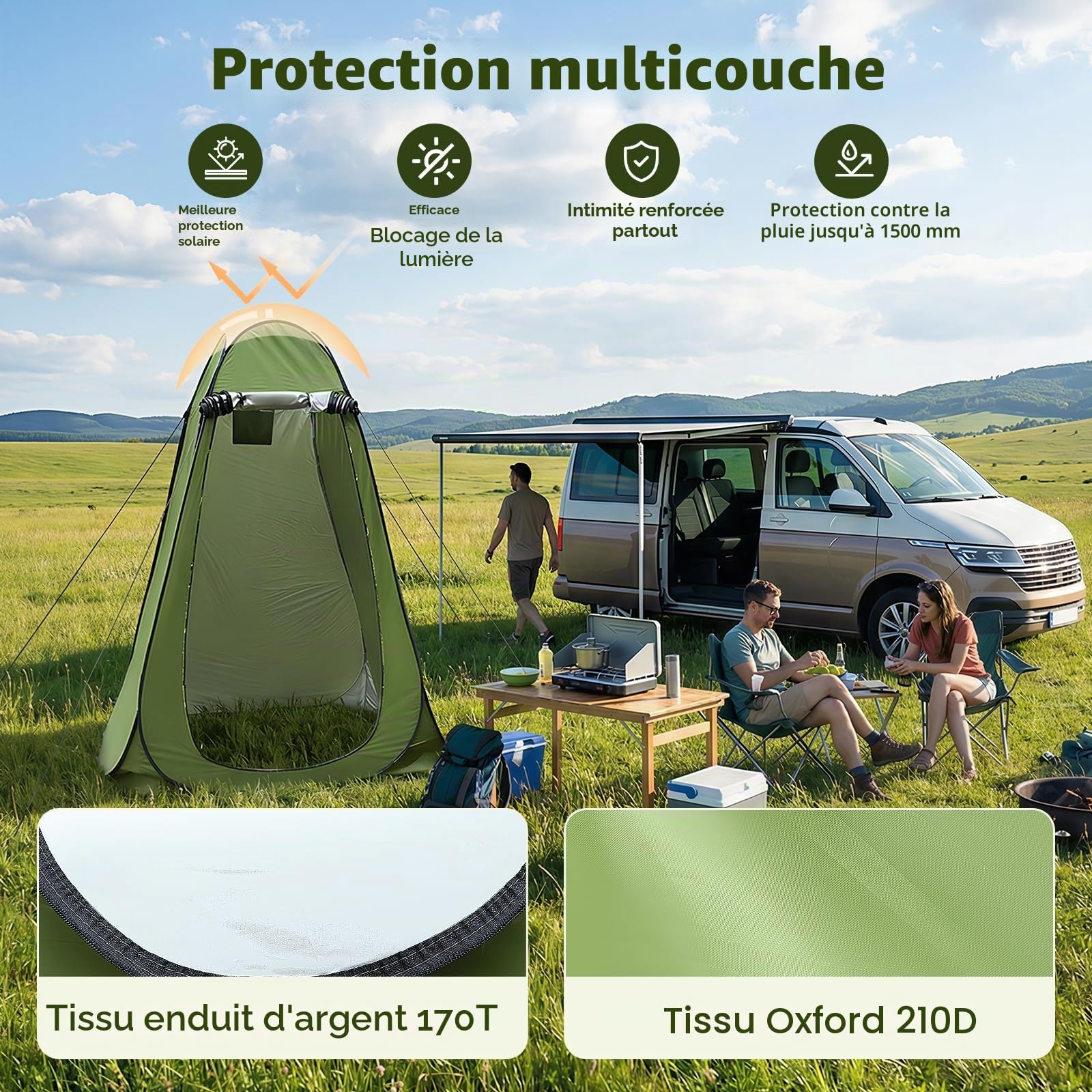 portable cabine de douche camping,tente avec douche et toilettes extérieures,tente pop up avec protection UV 120 x 120 x 190cm,toutes saisons pour le camping, la randonnée, la pêche, la plage