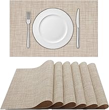 HOUSEKIT Placemats, Heat-Resistant PVC Place Mats, Anti-Skid Washable Table Mats Woven Vinyl Placemats for Dining Table Set of 6