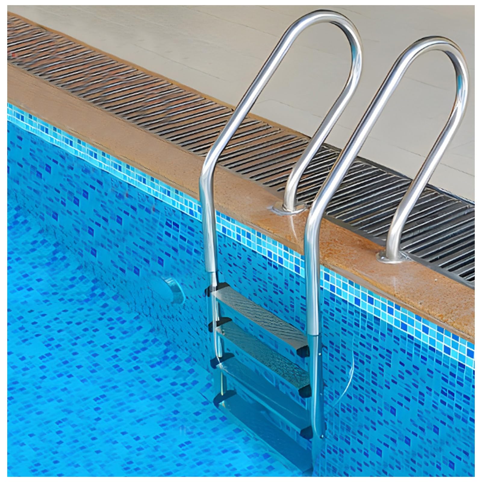 WTLONBF Pool Ladder with Handrails for Above Ground Swimming Pools, Load Capacity 250kg, Quick Installation Base, Suitable for Indoor and Outdoor Use