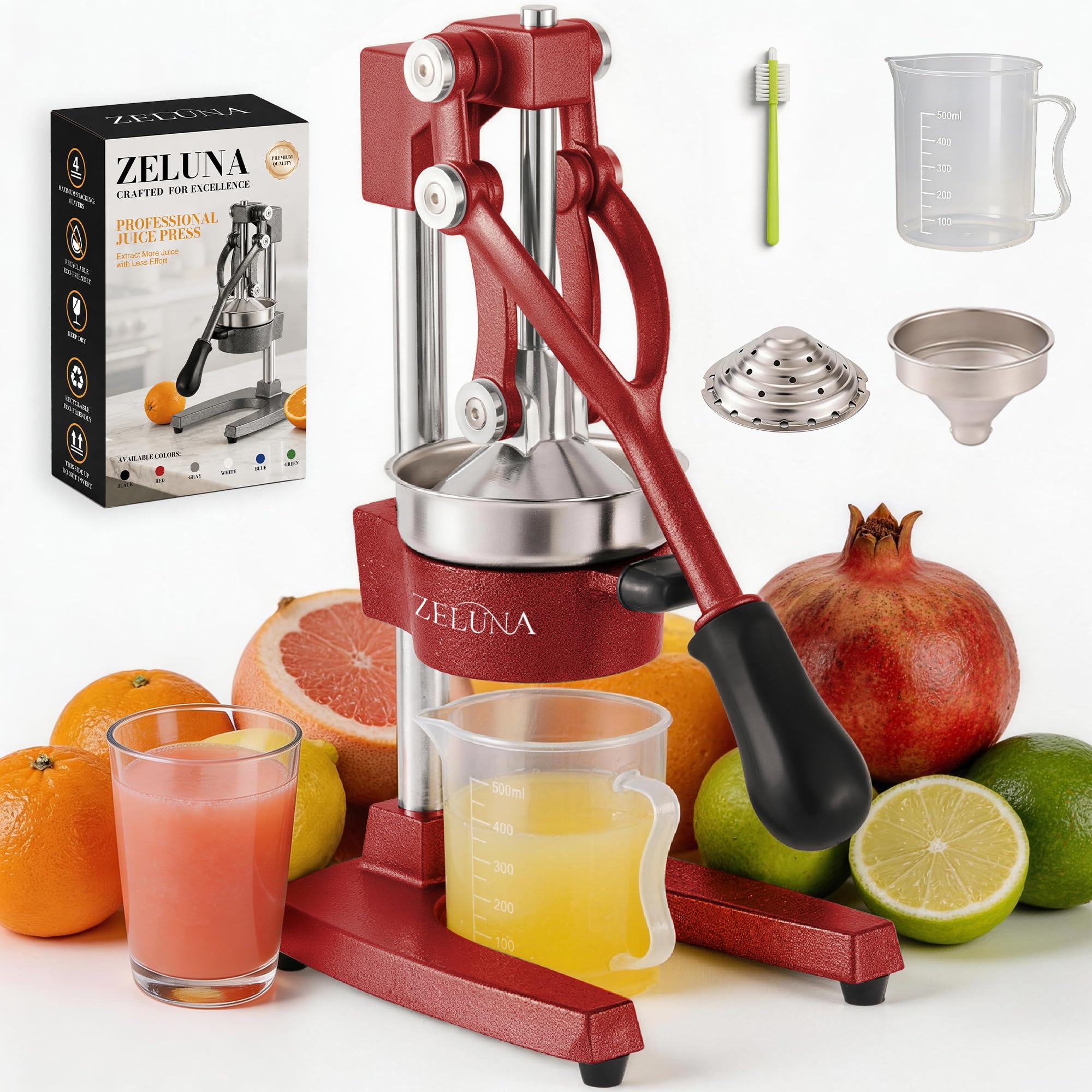 Cast Iron Manual Hand Press Juicer for Citrus &amp; Pomegranate,Deep Red