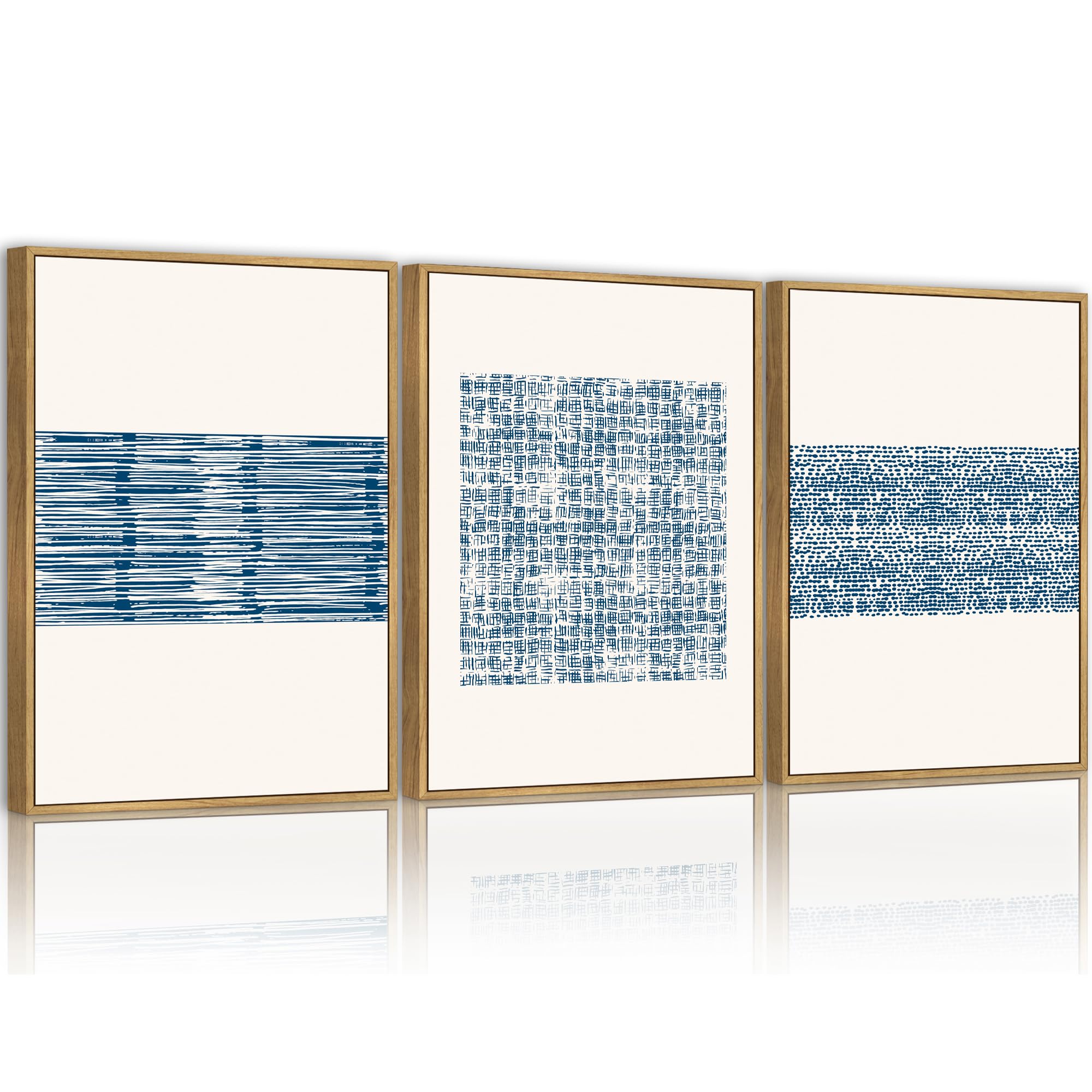 PHOPAGO Blue Abstract Framed Wall Art Modern Boho Neutral Line Wall Decor Mid Century Minimalist Geometric Artwork Kitchen 11x14in Natural Framed