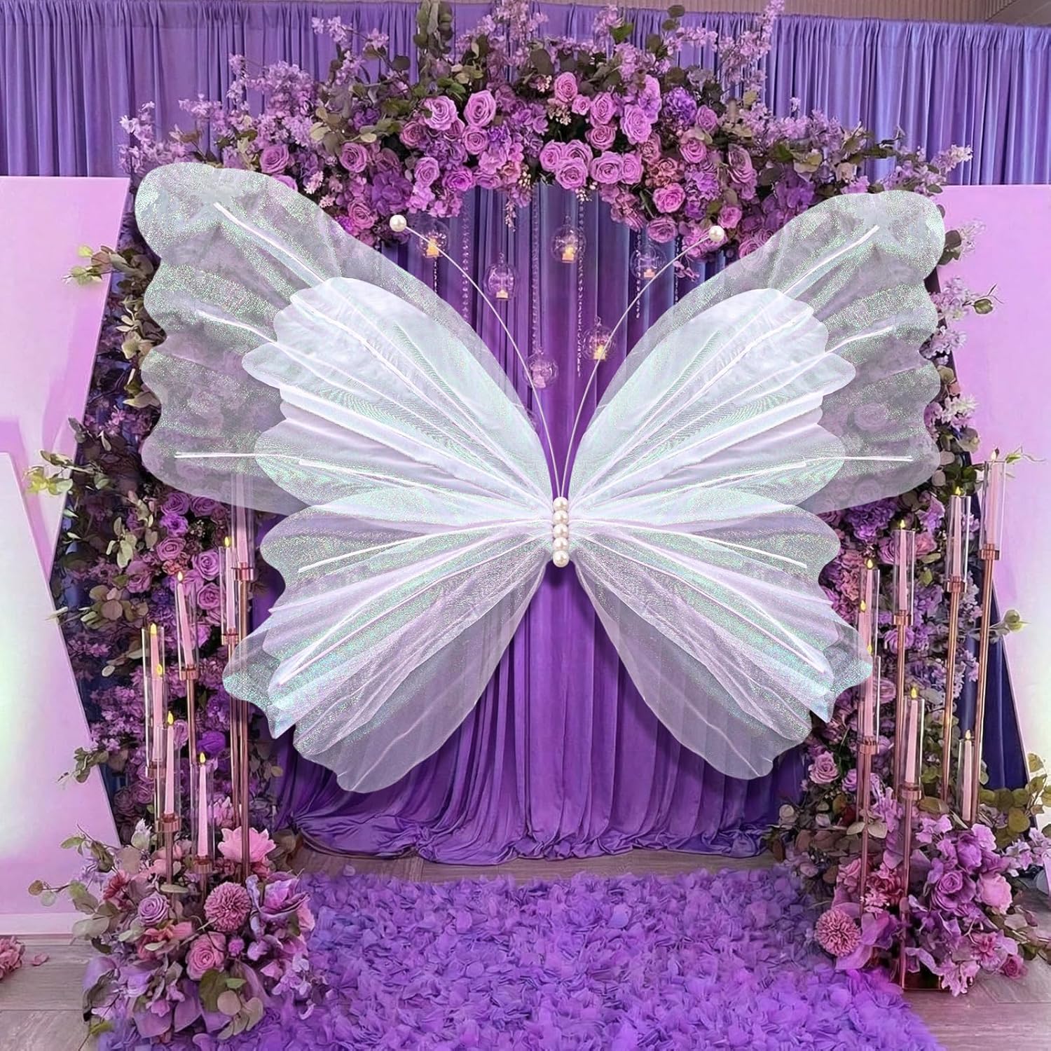 47 Inch Giant Butterfly Party Decoration Large Mariposas Grandes para Decor Big 3D Silk Butterfly Backdrop for Birthday Party Wedding Photo Booth(White,Classic Style)