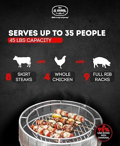 Miniatura 11 de EL BARRIL - Parrilla y ahumador de 13 libras, parrilla ahumadora de carbón de acero inoxidable - Ahumadores portátiles al aire libre con accesorios
