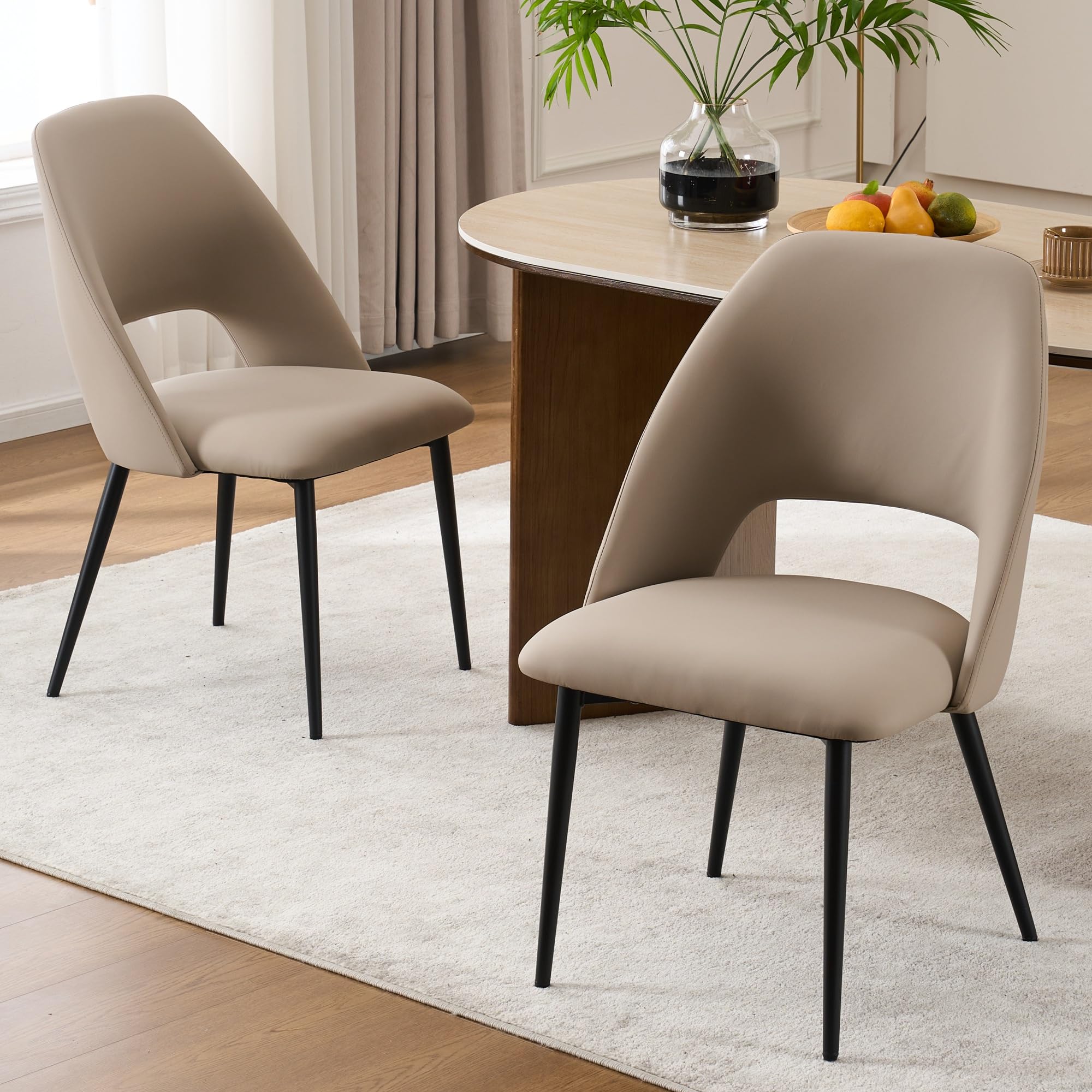 Kidol & Shellder Dining Chairs Set of 2 Mid Century Modern Kitchen Dining Room Chairs with High Backs Faux Leather Upholstered Accent Chair with Metal