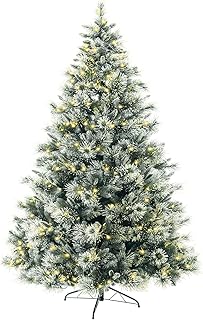 SINTEAN 7.5FT Snow Flocked Artificial Christmas Tree Prelit, Premium Lifelike Pine Needle Mixed Tree with 1415 Snowflake T...