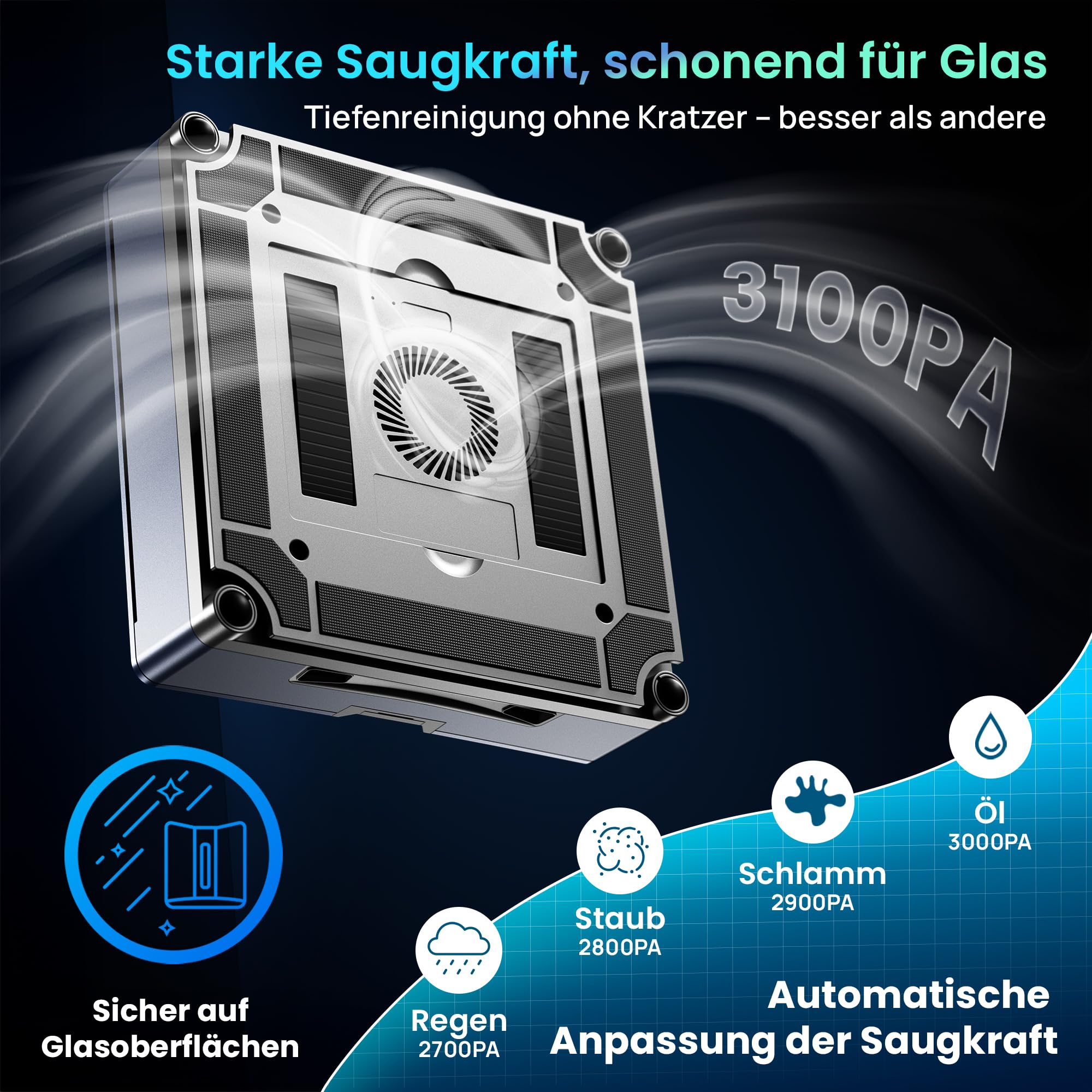 X9 Pro (DE) Elektrischer Fensterputzer – Intelligenter Fensterputzroboter mit 4-Wege-Sprühfunktion, Präziser Navigation, Randerkennung, LED-Status, Leisem Betrieb & Deutscher Sprachausgabe