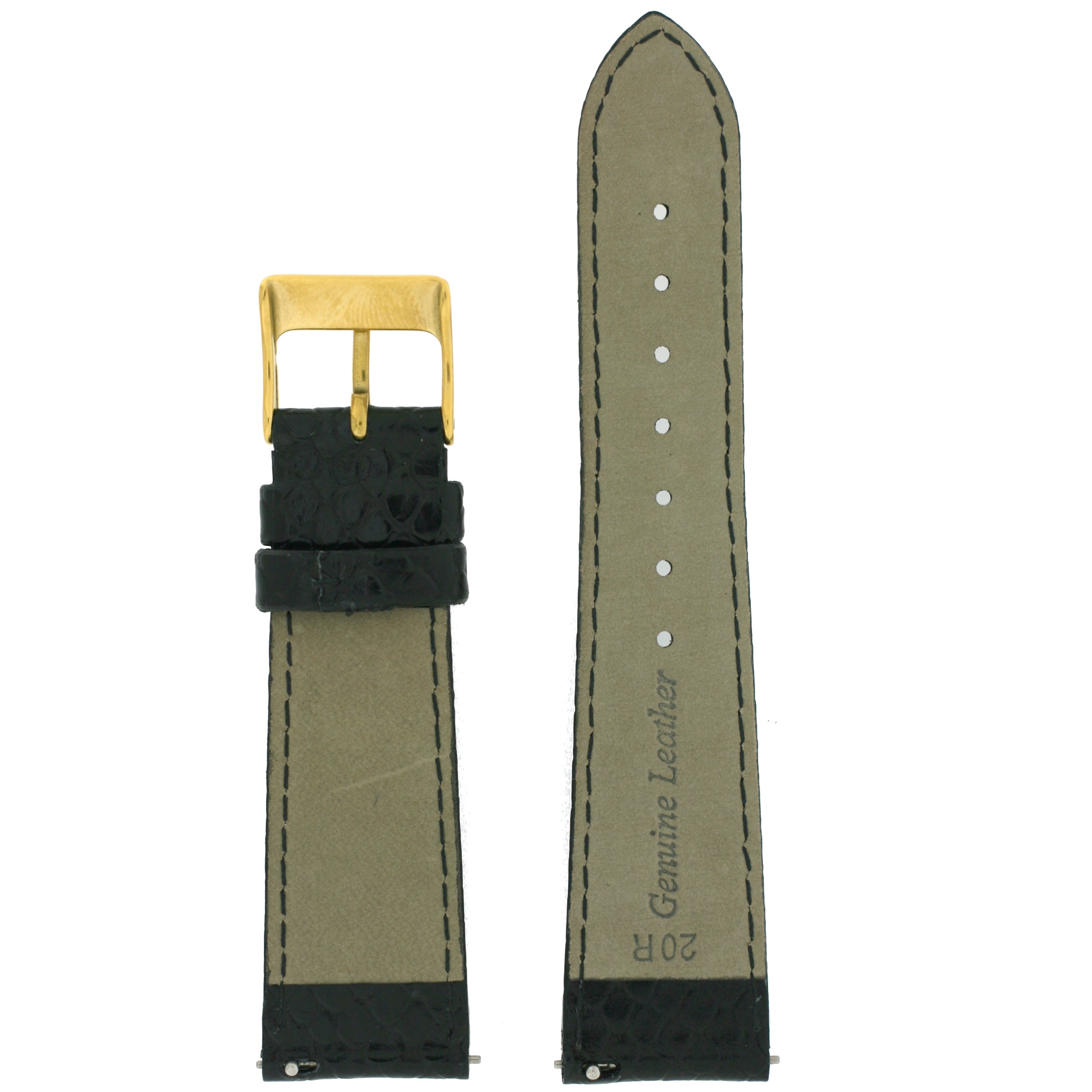 Tech Swiss 16mm Watch Band Genuine Leather Snake Grain Black Quick Release Built-in Pins