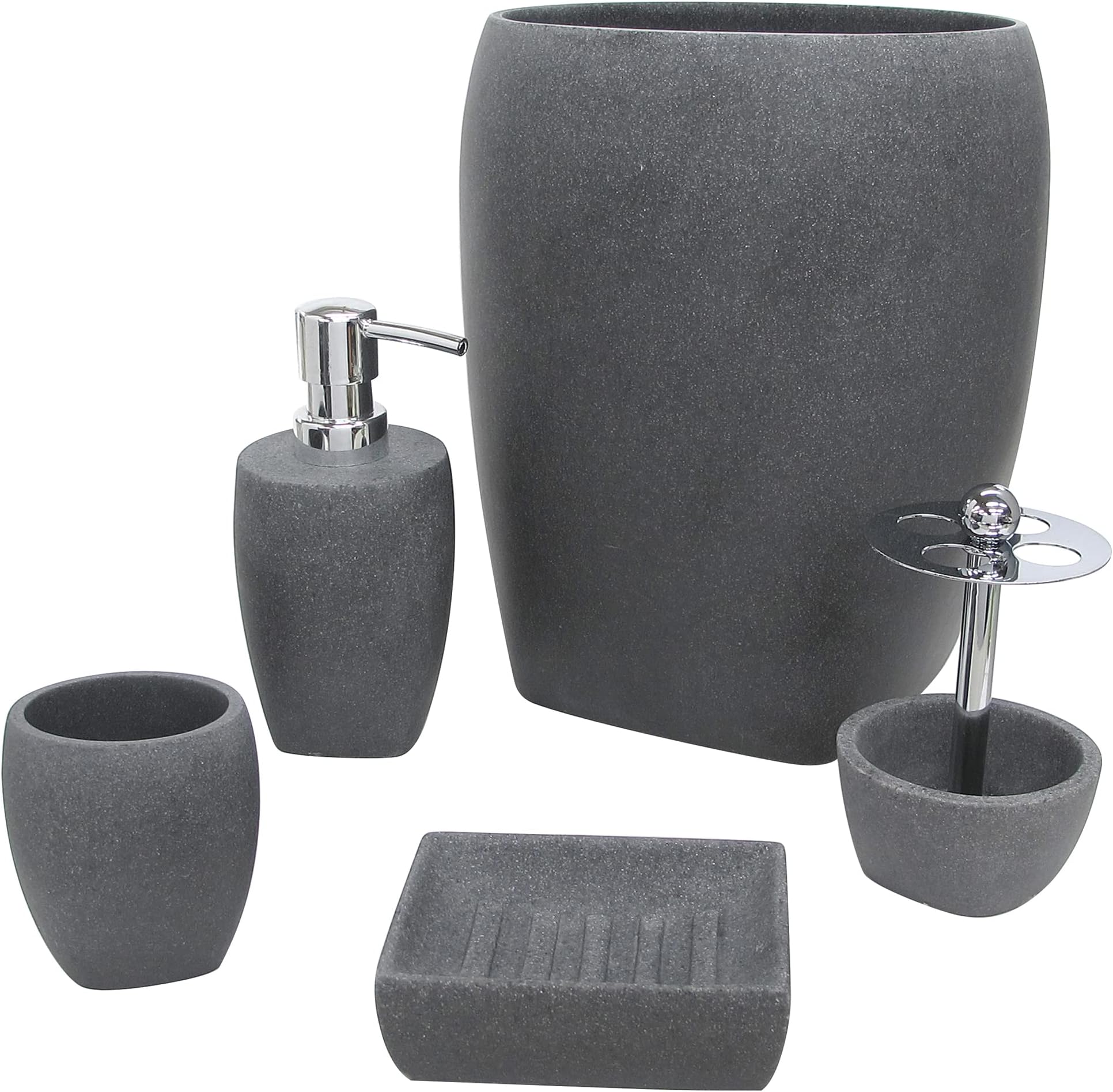 Allure Home Creation Charcoal Stone Bath Accessory Set 5-Piece Bundle