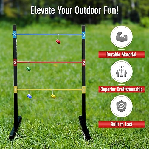 Miniatura 3 de Pro Ladder Toss - Juego de juego para interiores y exteriores, para juegos de patio y césped, con 6 bolas de goma suave, soportes de barras