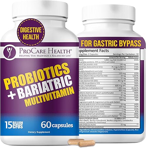 ProCare Health Multivitamínico bariátrico probiótico con hierro de 45 mg (60 unidades) - 15 mil millones de UFC probiótico bariátrico cápsulas