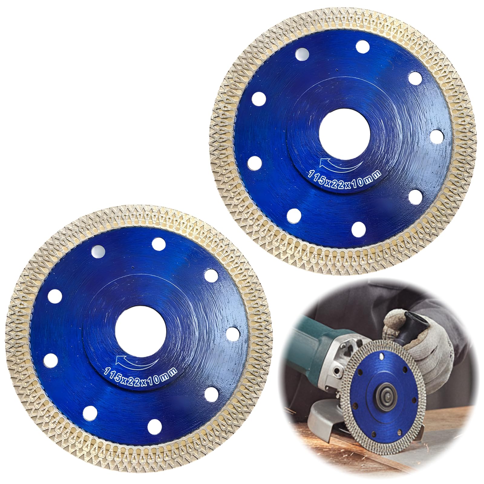 2 Pack Tile Cutting Disc for Angle Grinder,115mm Diamond Cutting Disc, Stone Cutting Disc for Angle Grinder for Tile, Granite, Concrete and Marble Materials 115 x 10 x 22MM