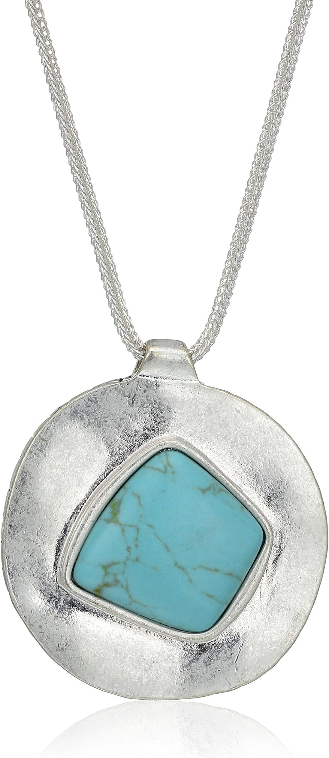 Semi-Precious Irregular Stone Pendant Necklace, Silver