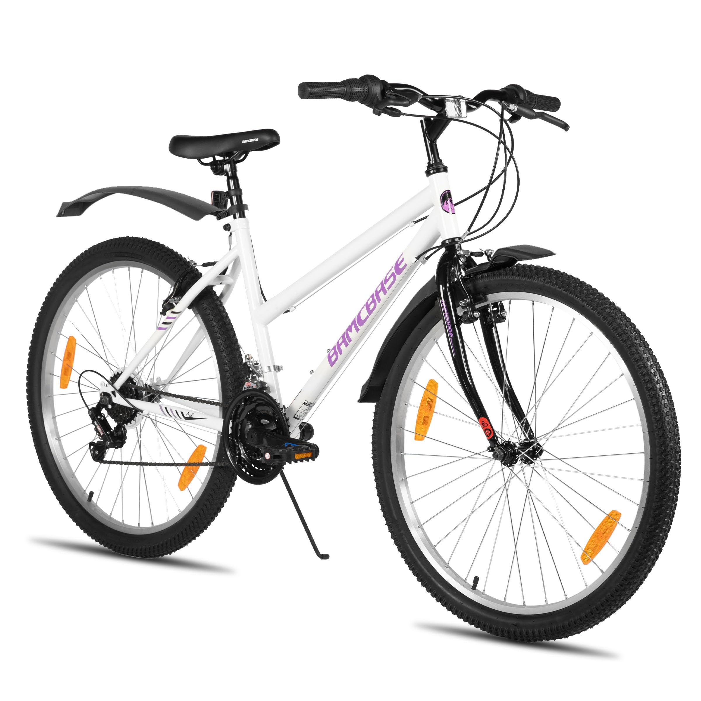 Hiland Damen 24 26 Zoll Mountainbike, Fahrrad für Mädchen & Frauen, 18 Gang MTB Fahrrad mit V-Bremsen, Robuster Stahlrahmen Mountainbike, Schwarz/Rosa/Weiß