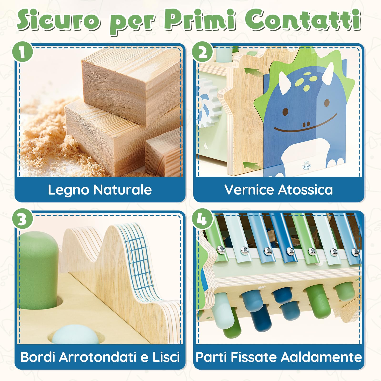 Lehoo Castle Giocattoli Montessori in Legno per 1 Anno - Giocattolo martellante con xilofono - Dinosauro