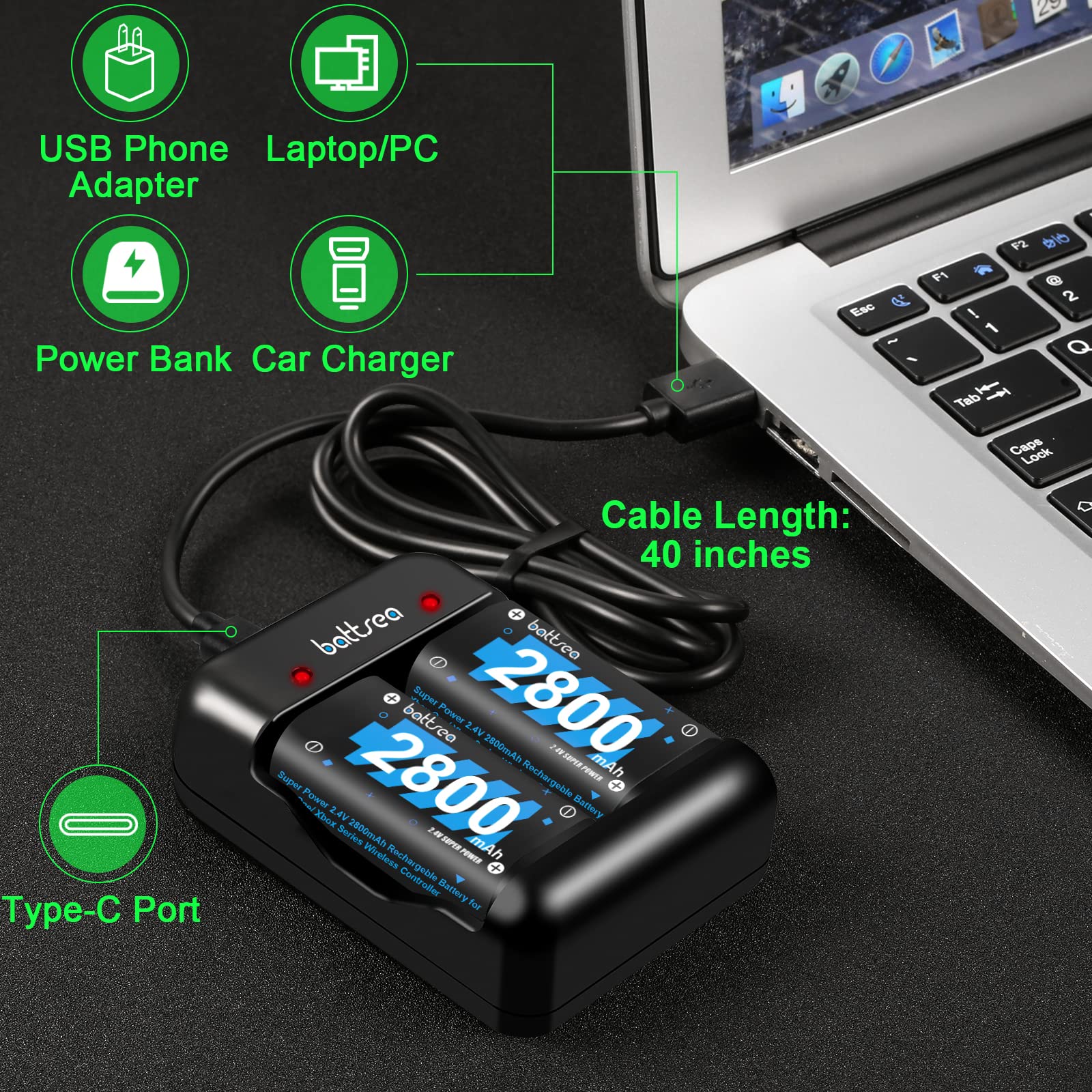 Batterie rechargeable 4x 2800mAh pour Xbox One/Series Controller avec station de charge rapide compatible avec Xbox One/One S/One X/Series X/Series S Controller Accessoires Kit