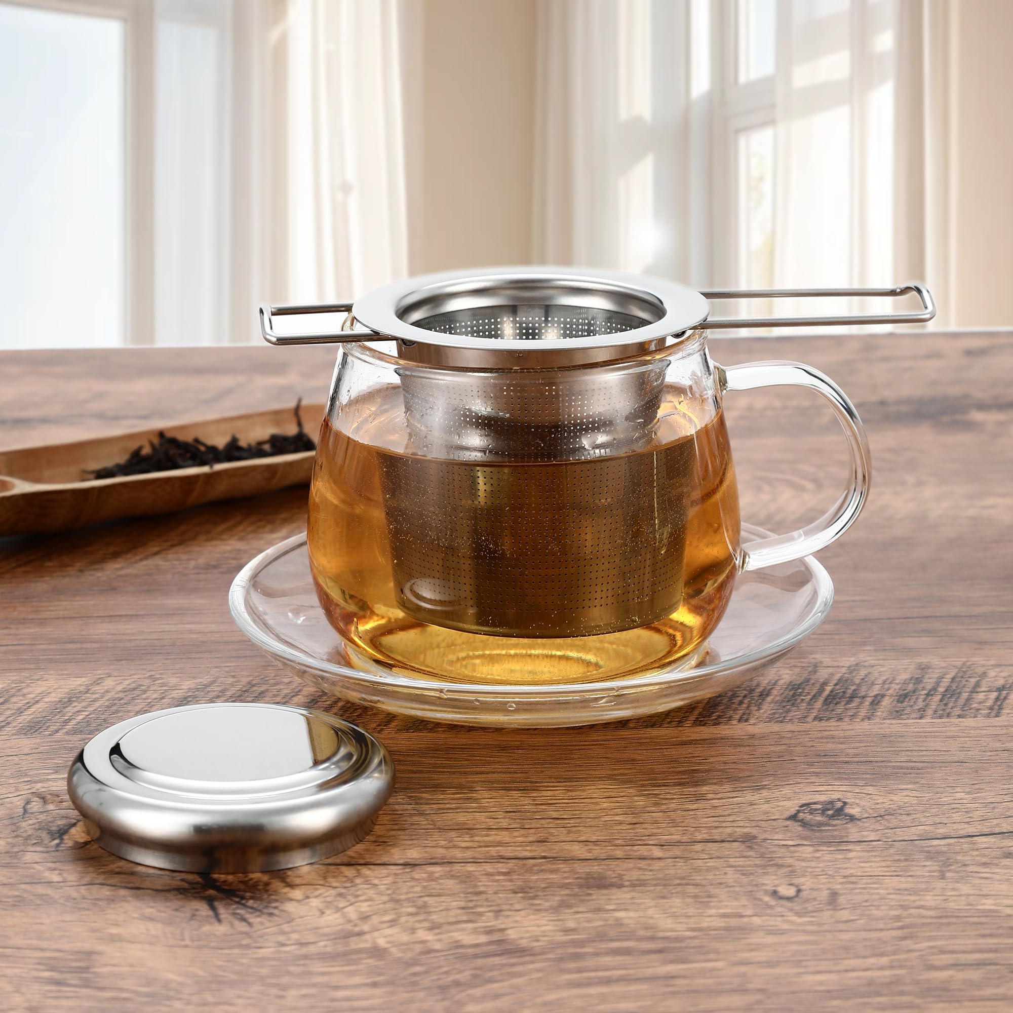 Infusor de Té Acero Inoxidable 304, Filtro para Té con Tapa y Mango Plegable, 2 Piezas Reutilizable