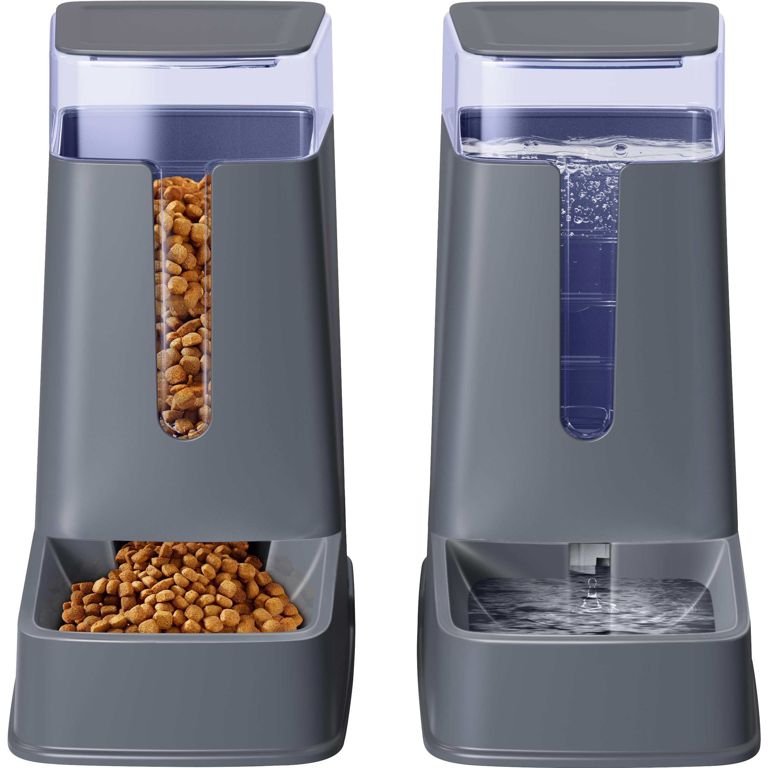Automatic Cat Feeder and Cat Water Dispenser in Set 2 Packs Automatic Dog Feeder and Water Dispenser 1 Gallon for Small Medium Big Pets Puppy Kitten (deep Gray)