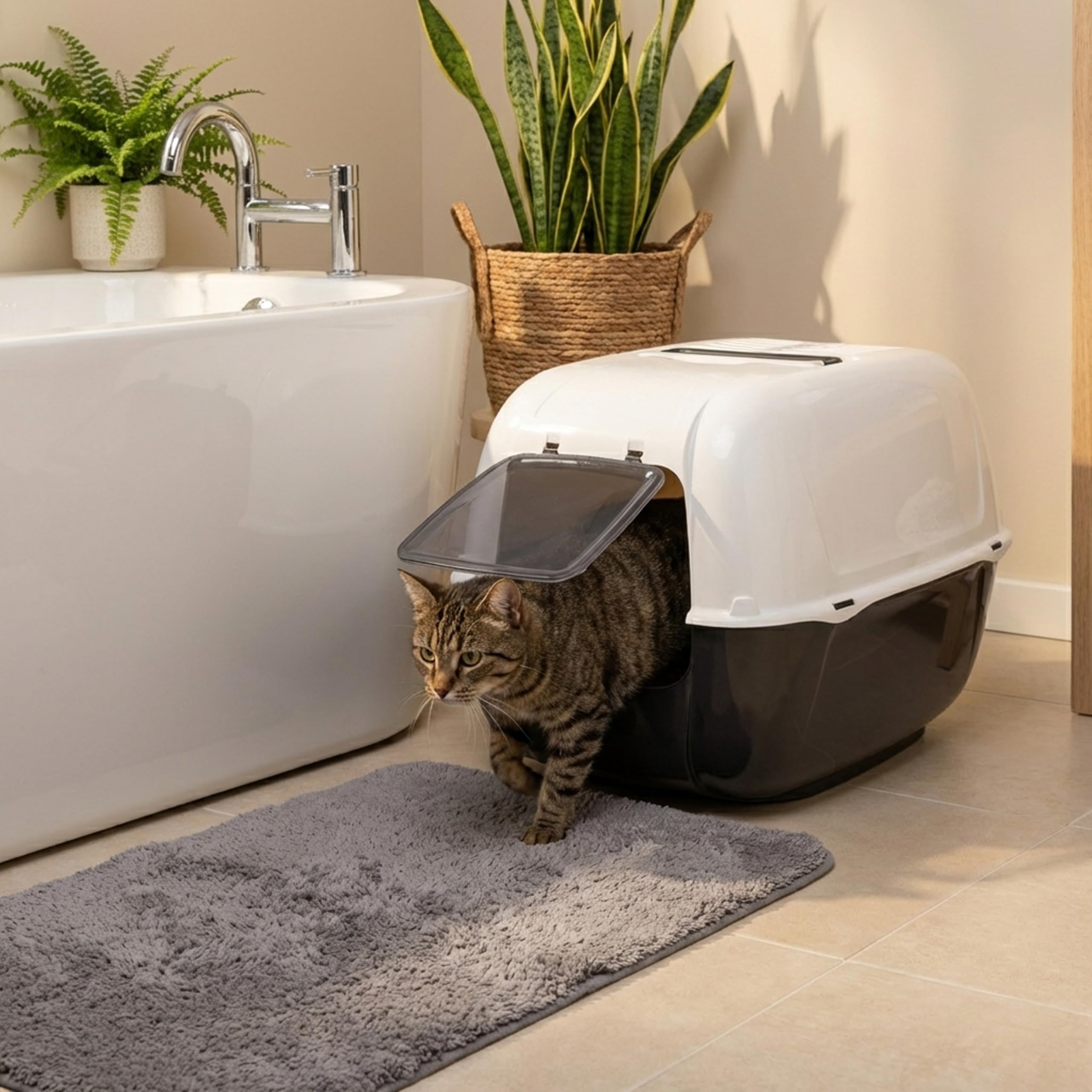 Ferplast Hooded Cat Litter Tray Box, PRIMA Cat Toilet Box with Door and 2 Activated Carbon Filters against bad odors, 39,5 x 52,5 x 38 cm., light black
