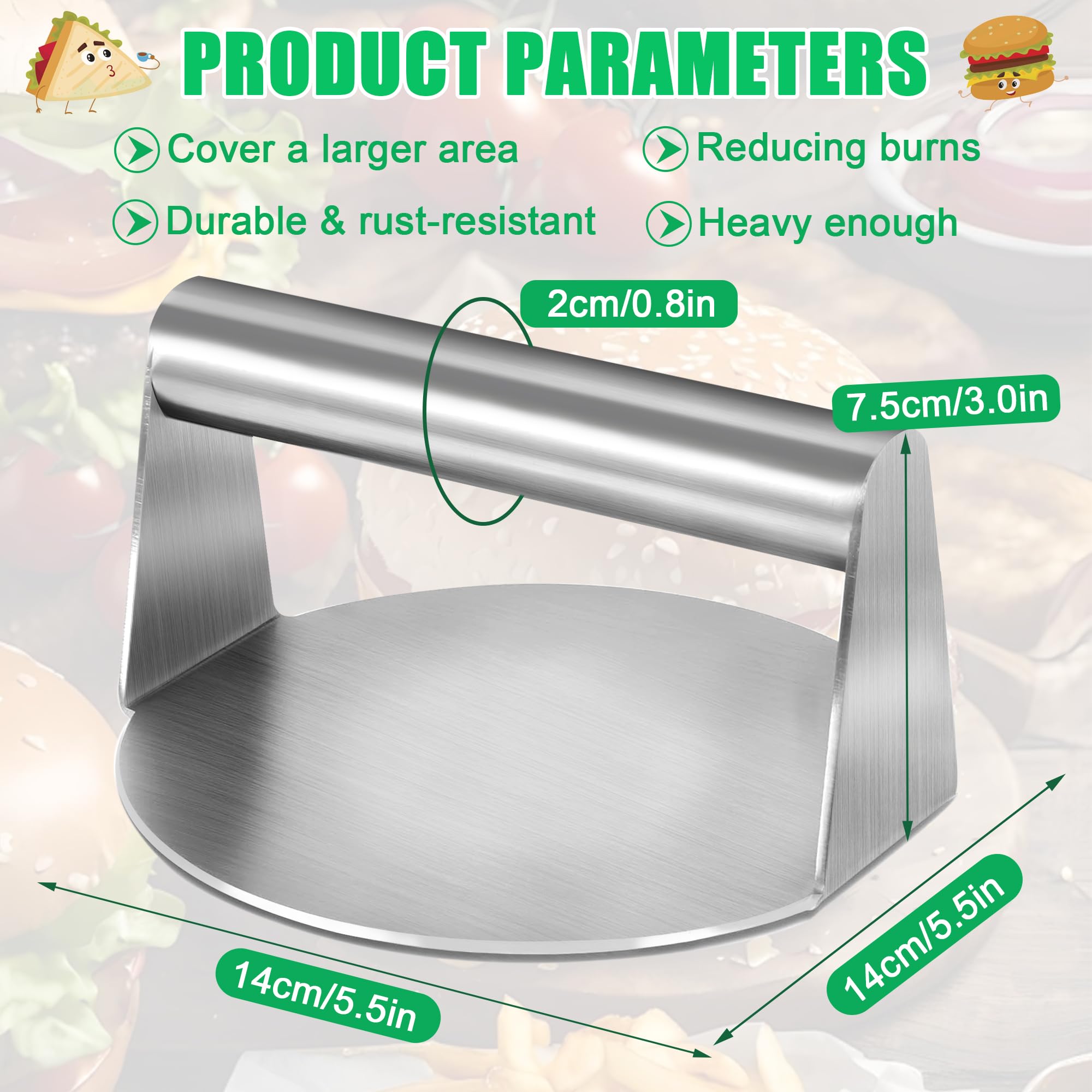 Pressa per Hamburger in Acciaio Inossidabile, Smash Burger Press, 5,5 Pollici Rotonda Professionale Smasher Antiaderente, per Piastra Piatta Griglia, Bistecche, Panini, Barbecue
