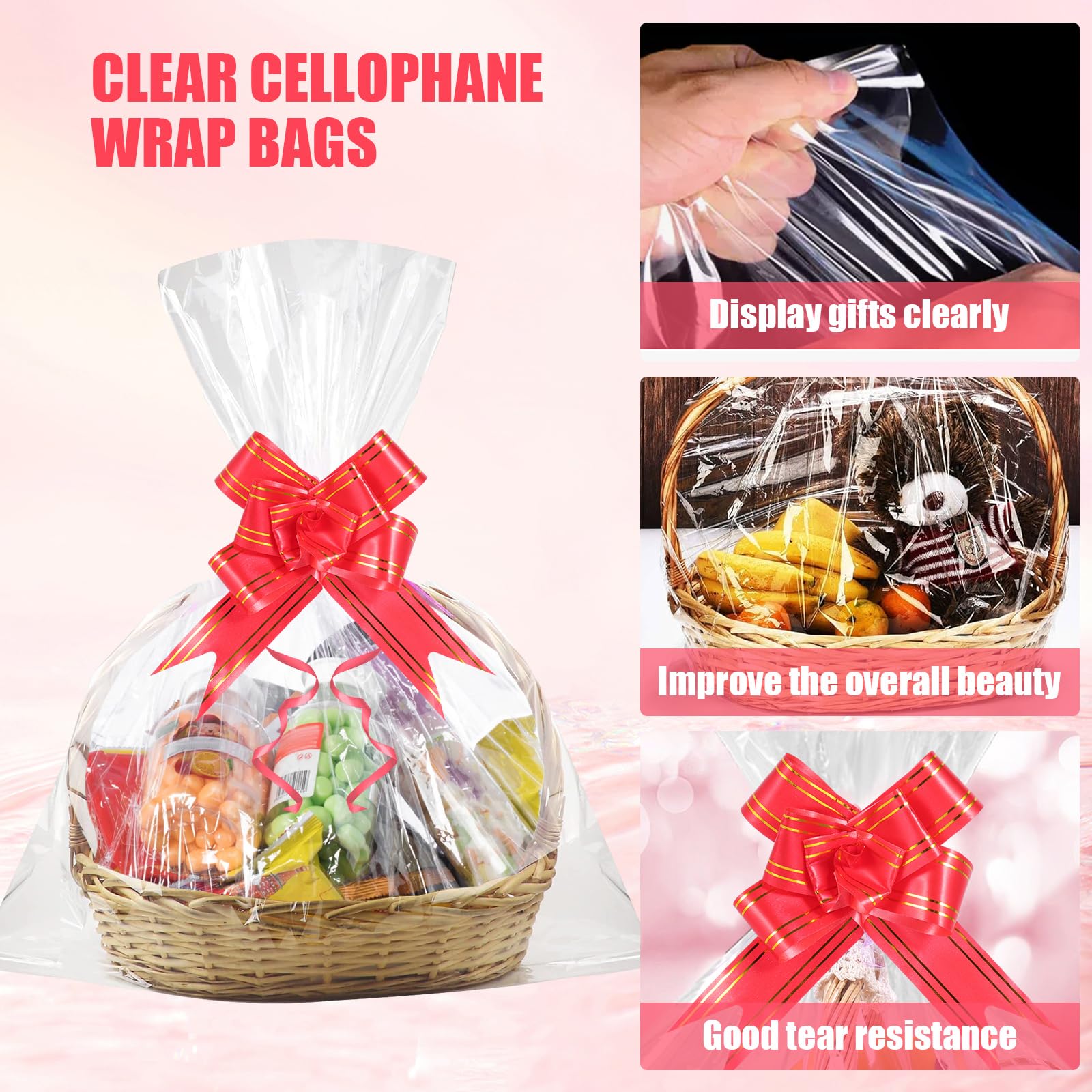 OMBRISA Bolsas Celofan Transparente 10x15cm, 200PC Bolsas Para Chuches Con  200 Lazos Retorcidos, Bolsas Plastico Pequeu00f1as Para Rellenar