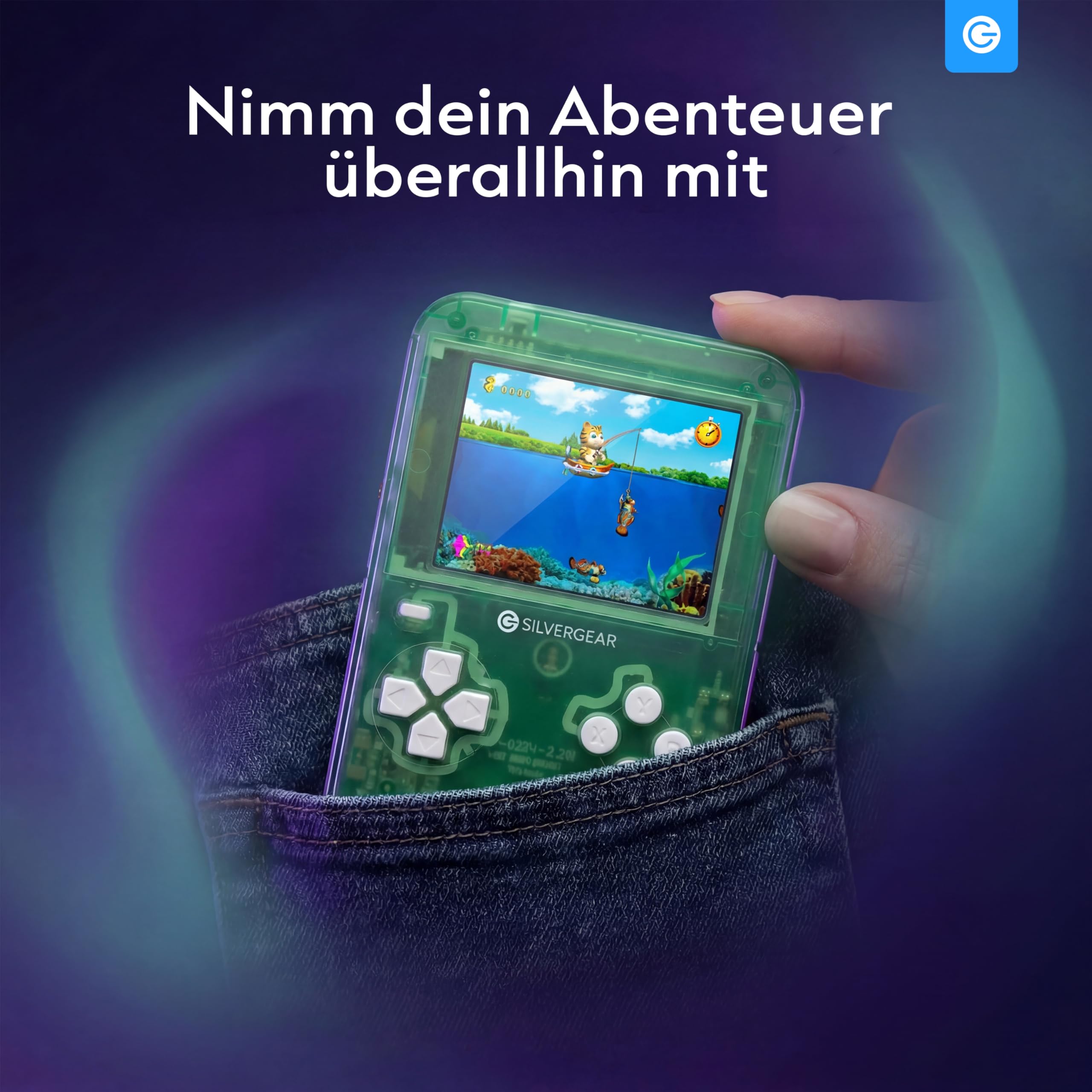 Silvergear® Retro Spielkonsole 32-bit | Handheld Konsole mit 150 Spielen | Tragbare Arcade Konsole | 2.8 Zoll LCD Bildschirm | Retro Games & Klassische Spiele | Kinder Spielkonsole | Grün