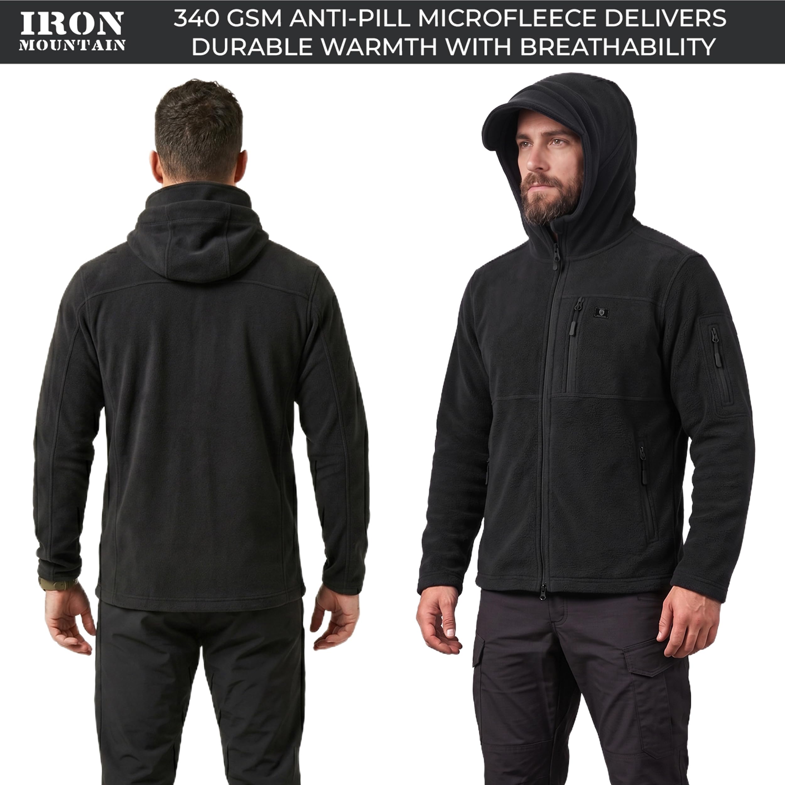 Iron Mountain Sweat à Capuche Homme Zippé Fleece Technique – Hoodie Thermique Coupe-Vent avec Poches Multiples, Sweatshirt Workwear Extérieur Hiver