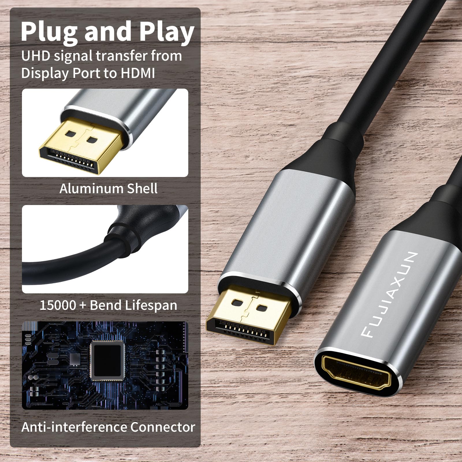 DisplayPort 1.4 to HDMI 2.1 Adapter Cable 0.65FT,Support 8K@60Hz