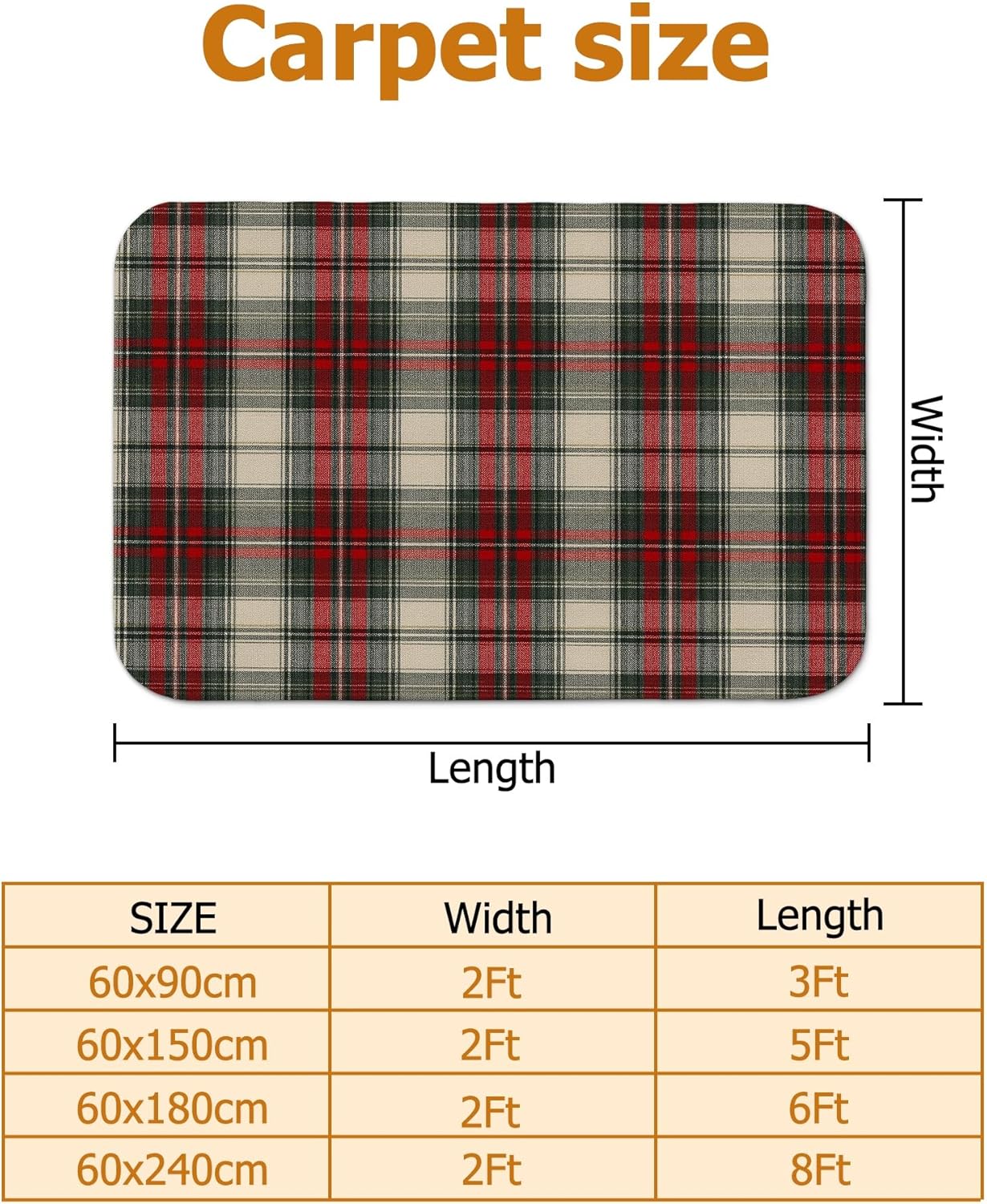Plaid Runner Rug, Traditional Rustic Check Lines Winter Red Non-Slip Edge Binding Home Rectangle Carpet for Kitchen Laundry Room Doorway Entryway Decor 2x8 Ft
