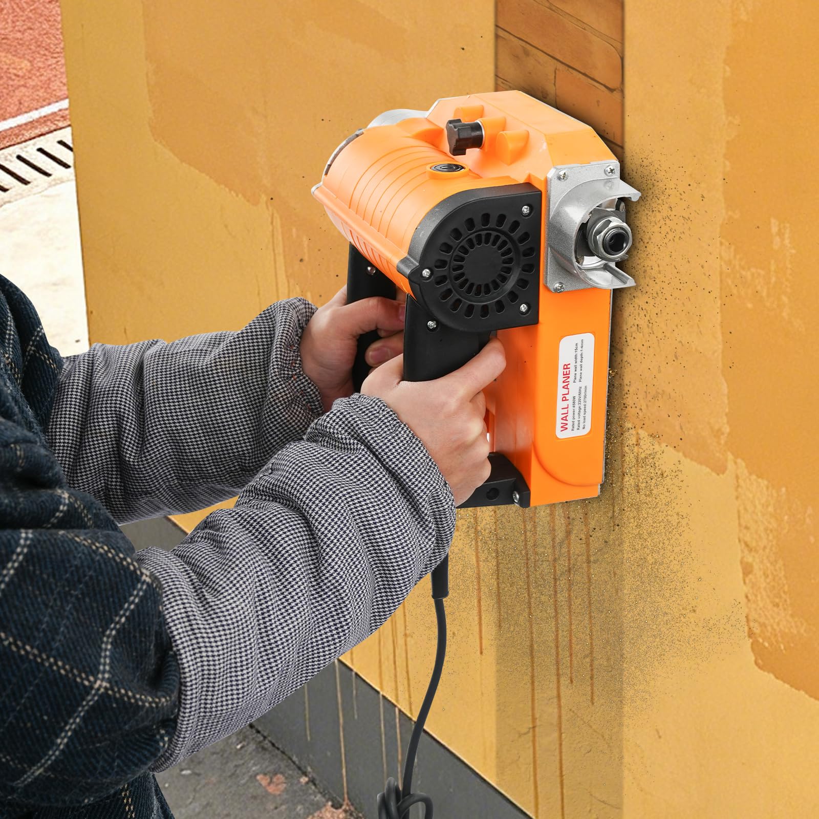 Elektryczna strug ścienny, 4580 W, przenośna szlifierka do betonu, frezarka tynkowa, 2750 obr./min, regulowana głębokość, strug ręczny do ścian cementowych, malowanych ścian, ścian szpachlowych