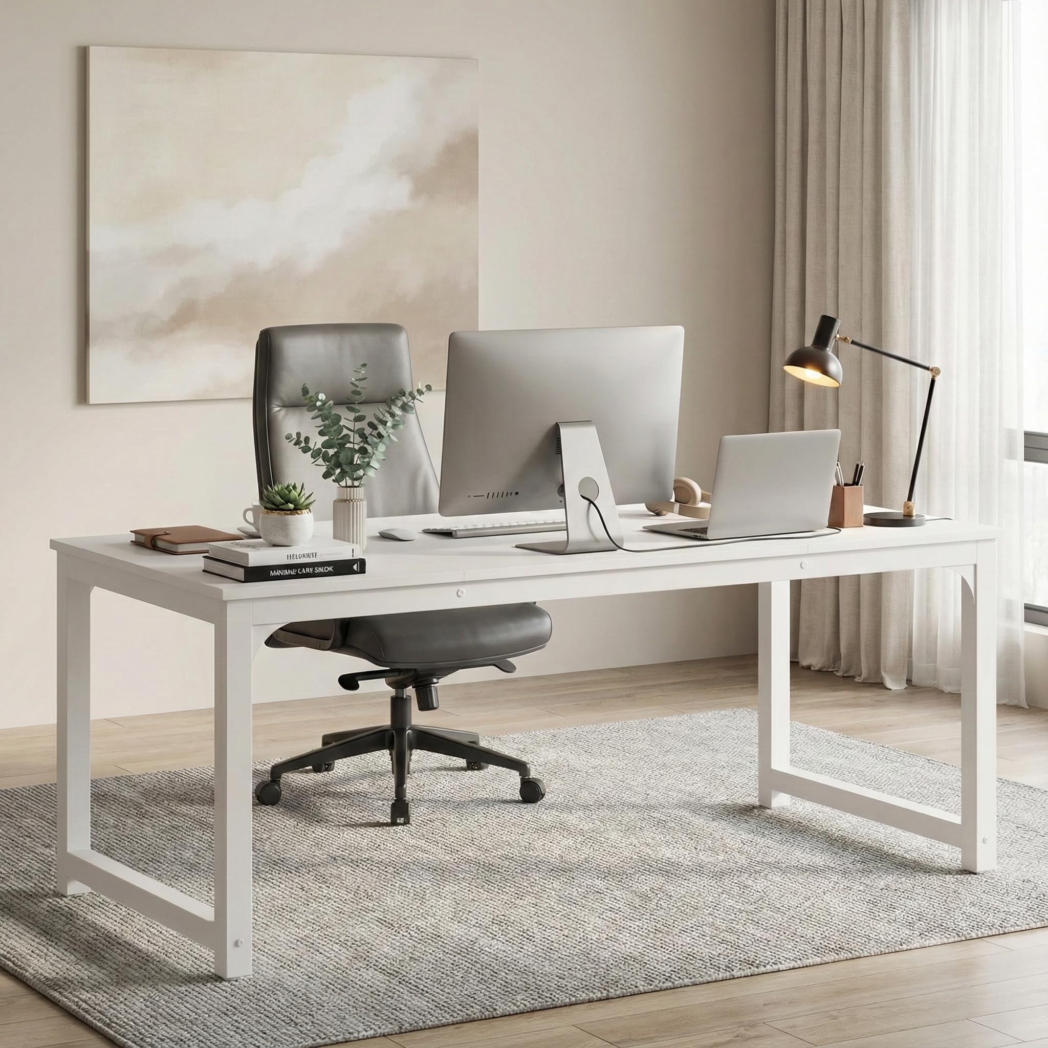 Lailang 160cm Scrivania Computer, Workstation, Scrivania Studio Casa, Scrivania In Legno, Tavolo Ufficio Riunioni, Scrivania Grande, 160 x 80 x 75 cm, Bianco