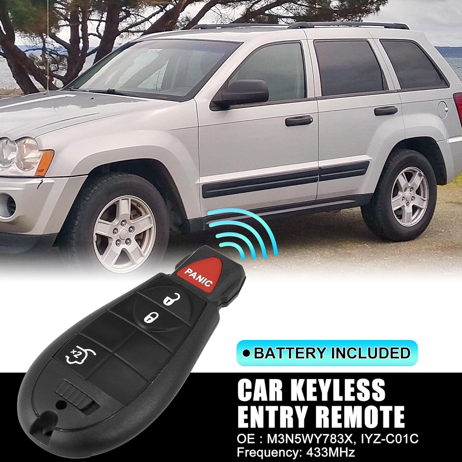 X AUTOHAUX 2pcs Replacement Keyless Entry Remote Car Key Fob M3N5WY783X 433Mhz for Jeep Grand Cherokee 2008-2013 for Commander 08-10 4 Buttons with Door Key IYZ-C01C