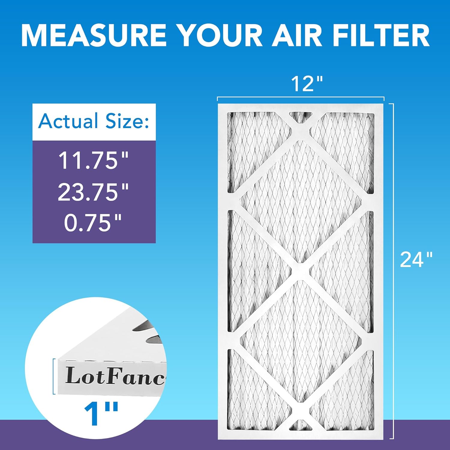 LotFancy 12x24x1 Air Filter MERV 11 6-Pack, Electrostatic Pleated AC Furnace Air Filter, Captures Dust, Smog & Pet Dander, Actual Size: 11.75"x23.75"x0.75"