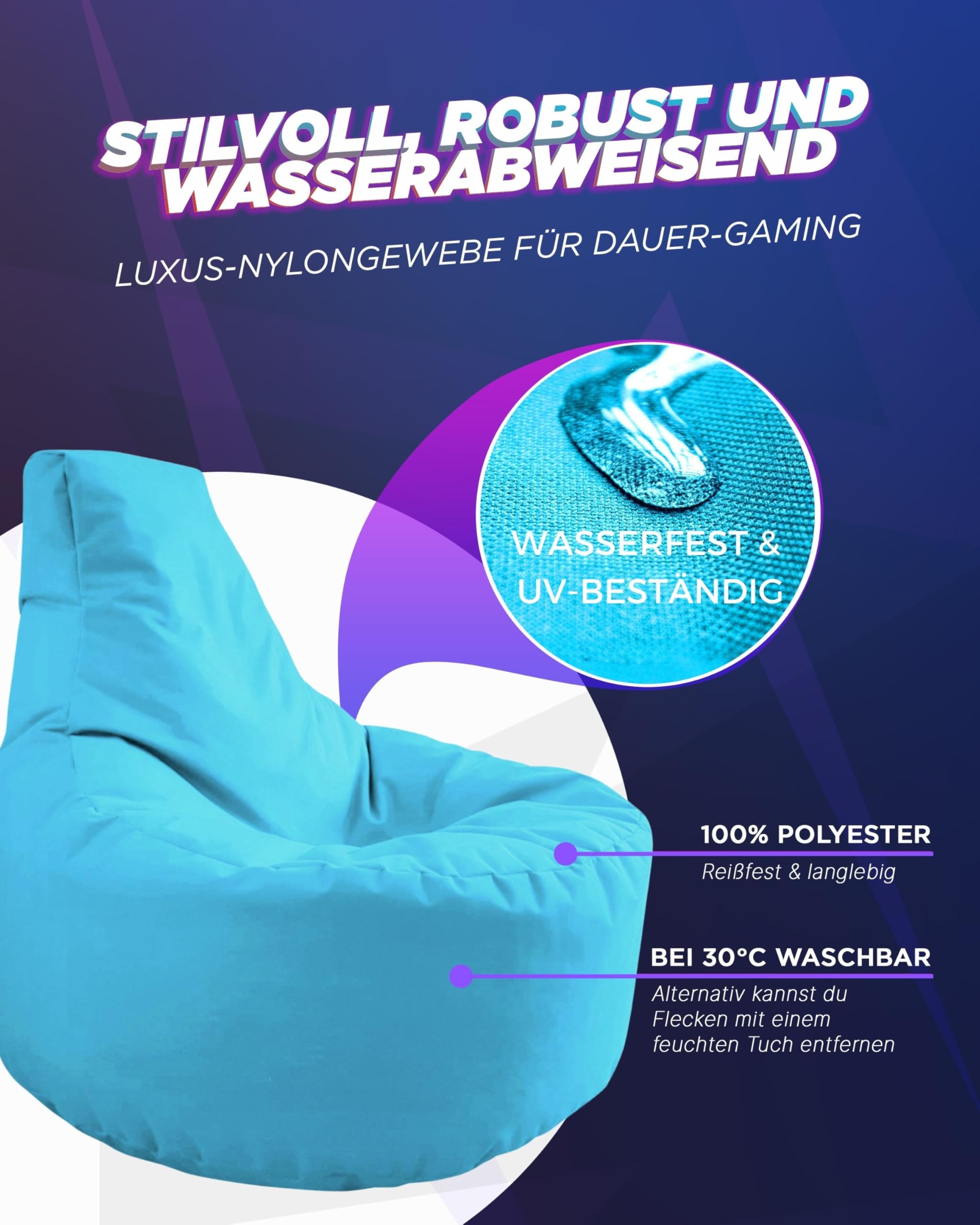PATCH HOME Poduszka dla graczy, worek do siedzenia i relaksu, worek do siedzenia dla graczy, gotowy z wypełnieniem styropianowym, nadaje się do użytku wewnątrz i na zewnątrz (Ø 75 cm x wysokość 80 cm,