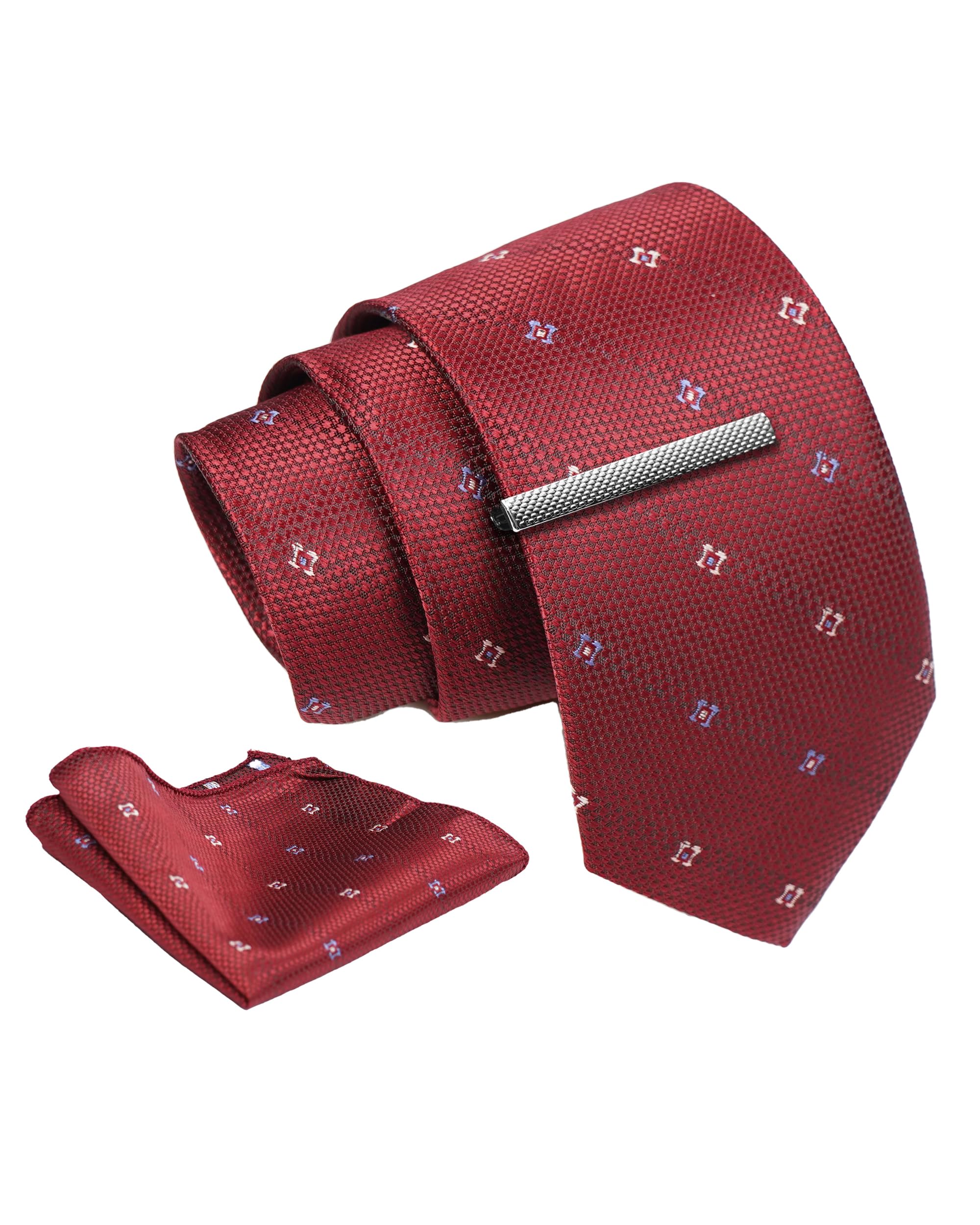 axlon Tie for Men – Dotted Silk Neck Ties Set with Cufflinks Flower Pin, Pocket Square & Black Gift Box, Combo Necktie Sets for Office Wear, Formal Suits & Weddings (Luxe Maroon, NXSMX_251)-picture-17