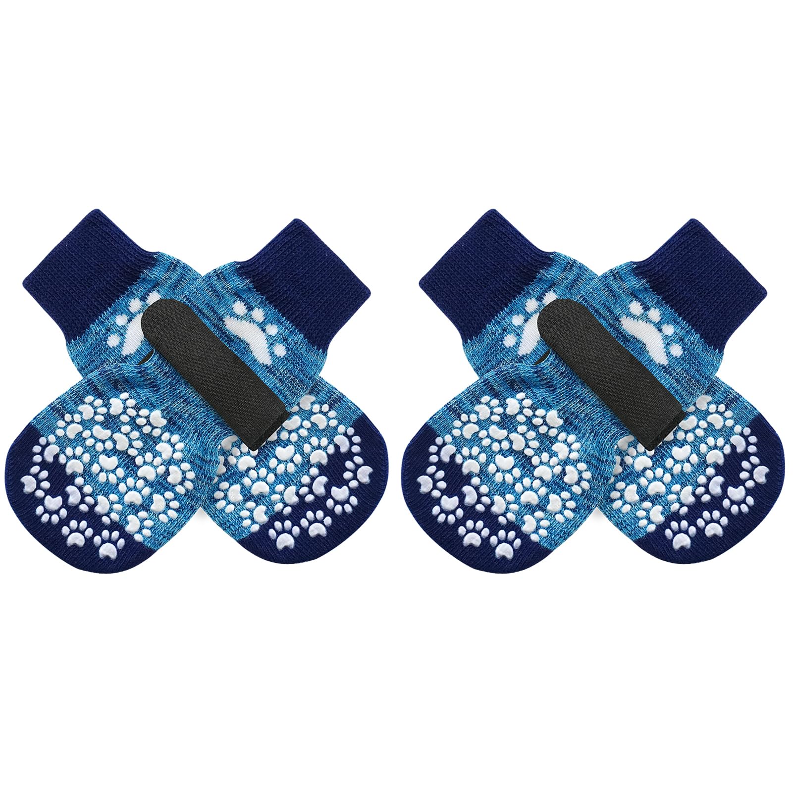 EXPAWLORER Dog Socks with Grips - Double Sides Anti-slip Dog Gripper Socks for Hardwood Floors, Stop Licking Injured Paws, Adjustable Socks with Extra Traction for Small Medium Large Dogs (Blue, L)