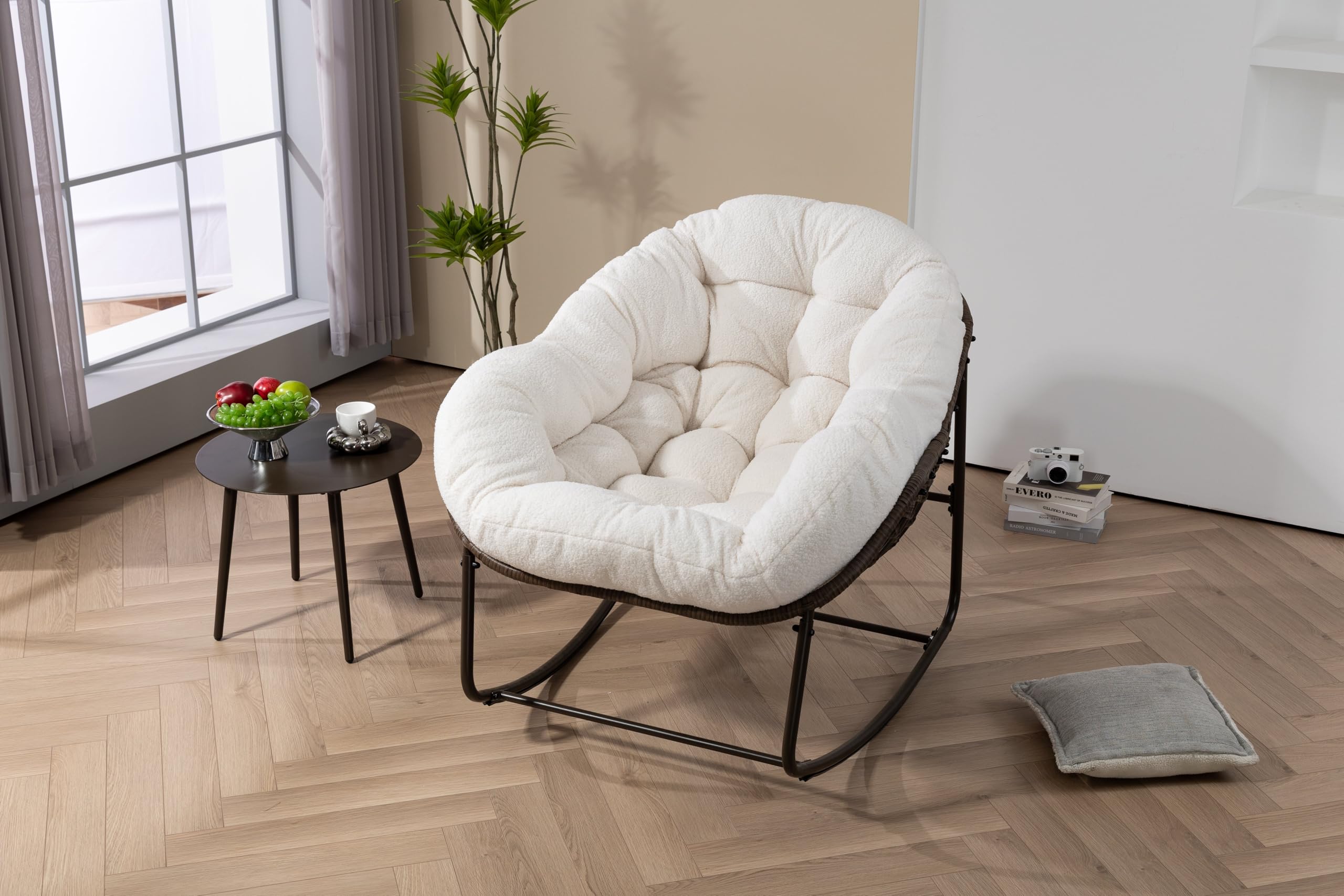 Fauteuil à Bascule De Jardin RELAX4LIFE - Chaise Papasan Avec Coussin épais - Supporte 205 Kg - Pour Intérieur Et Extérieur - 12