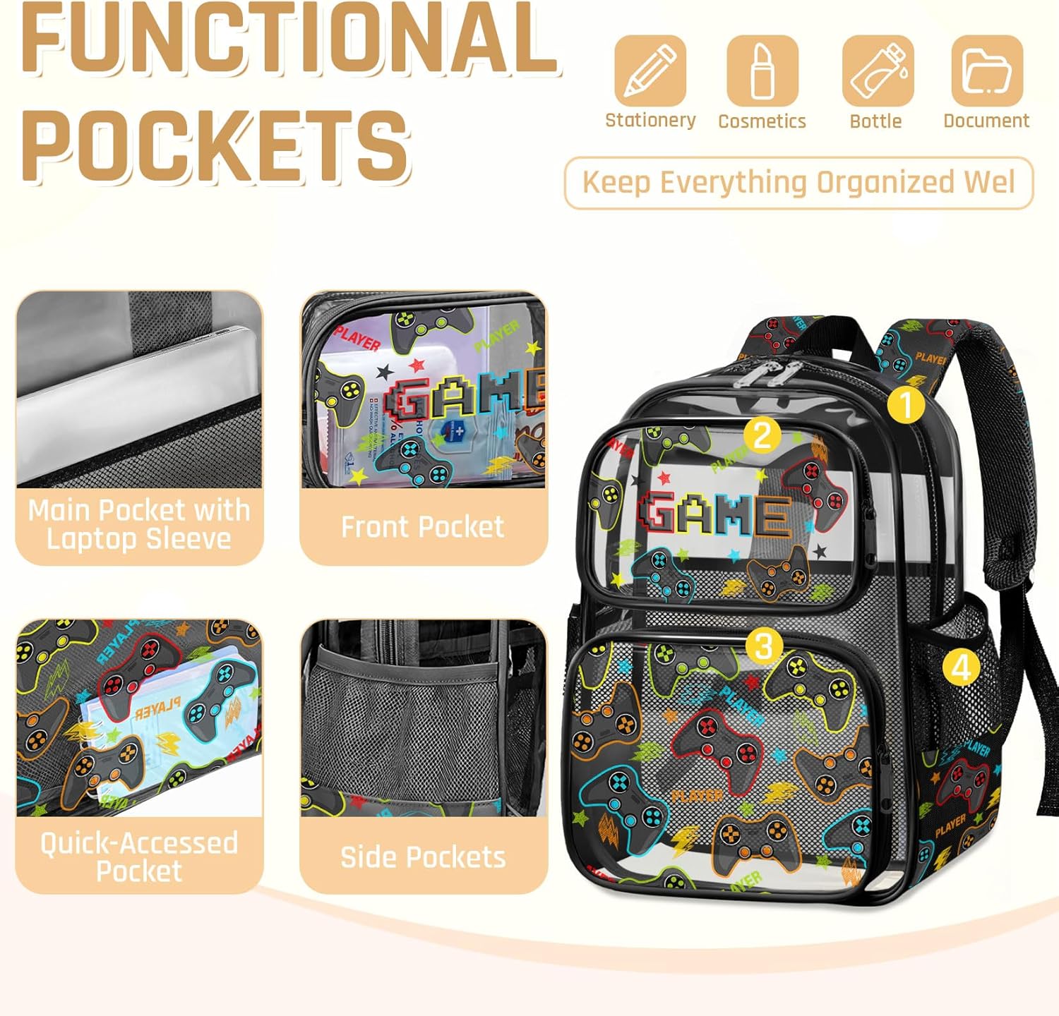 Clear Backpack for Boys and Girls,Kids Clear Backpacks for School,Heavy Duty Transparent Bookbag Stadium Approved - Image 3