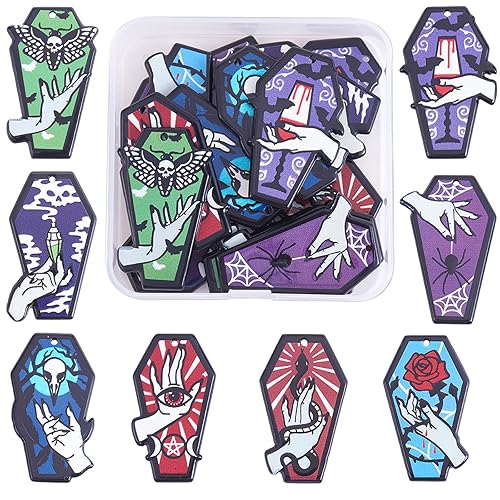 16 Pieces Acrylic Coffin Charm Pendant Gothic Style Coffin Charm