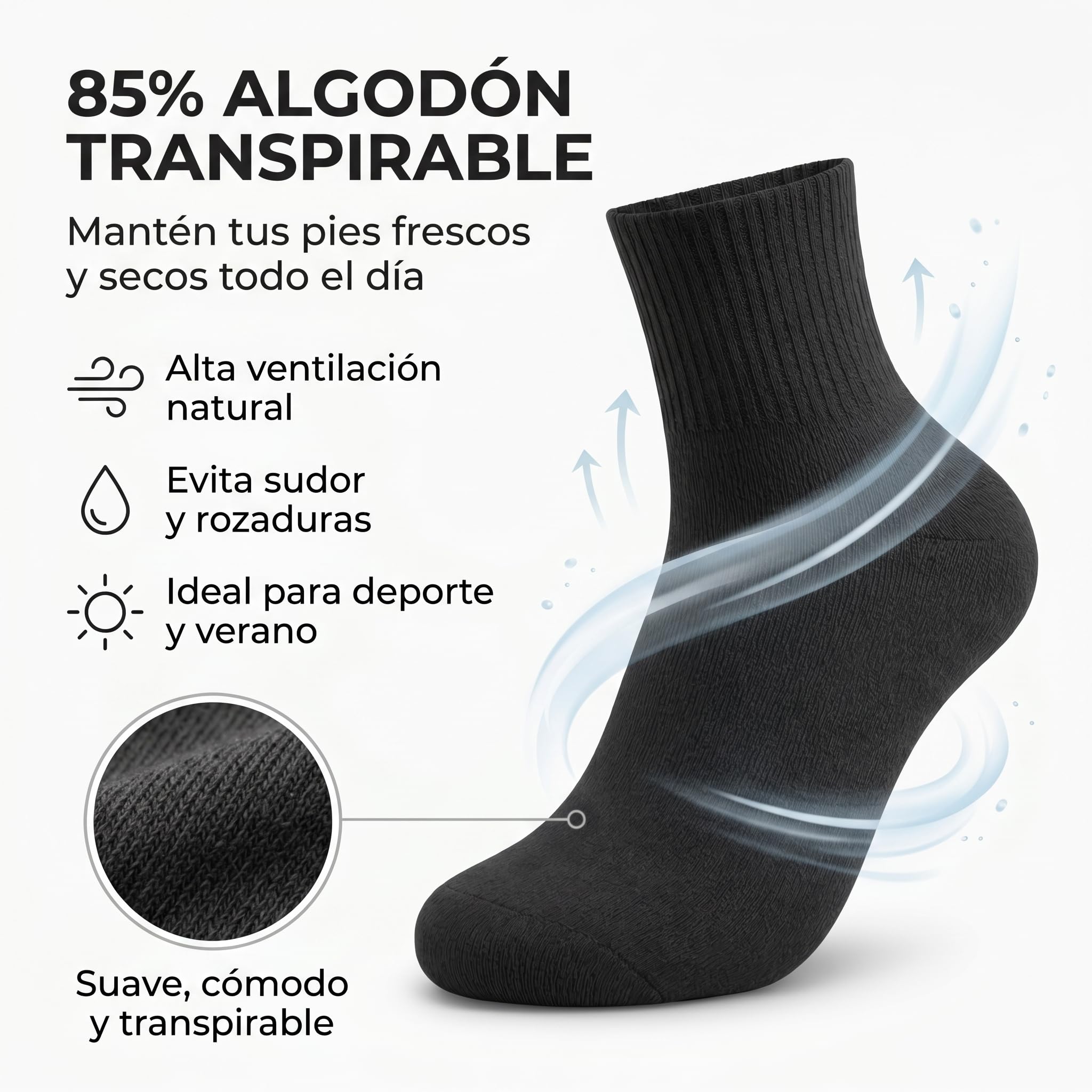 12 Pares Calcetines Deporte Hombre Mujer – Pack Calcetines Caña Media Unisex para Running, Gimnasio, Tenis, Trabajo, Uso Diario – 85 % Algodón Transpirables, Cómodos y Suaves.