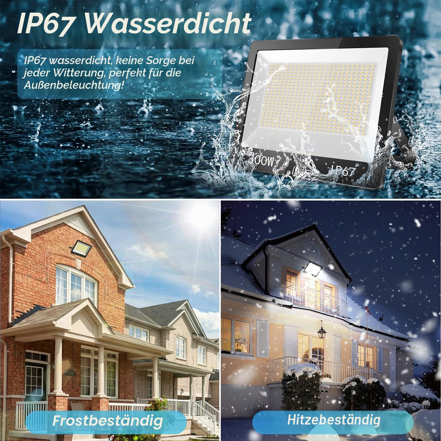 LED Strahler Außen 300W 30000LM IP67 Wasserfest LED Fluter 1 Stück | 6500K Kaltweiß Superhell LED Scheinwerfer 85-265V, Aussenstrahler Wandstrahler für Lager, Garten, Garage, Hof, Parkplatz