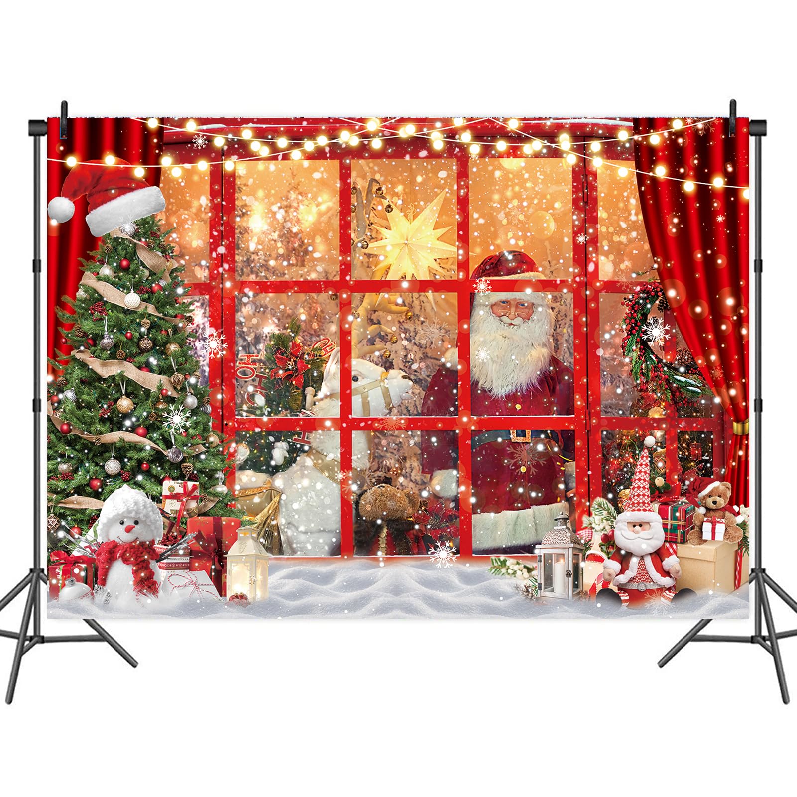 10x8フィート クリスマス背景幕 サンタクロース おもちゃ屋 窓 冬