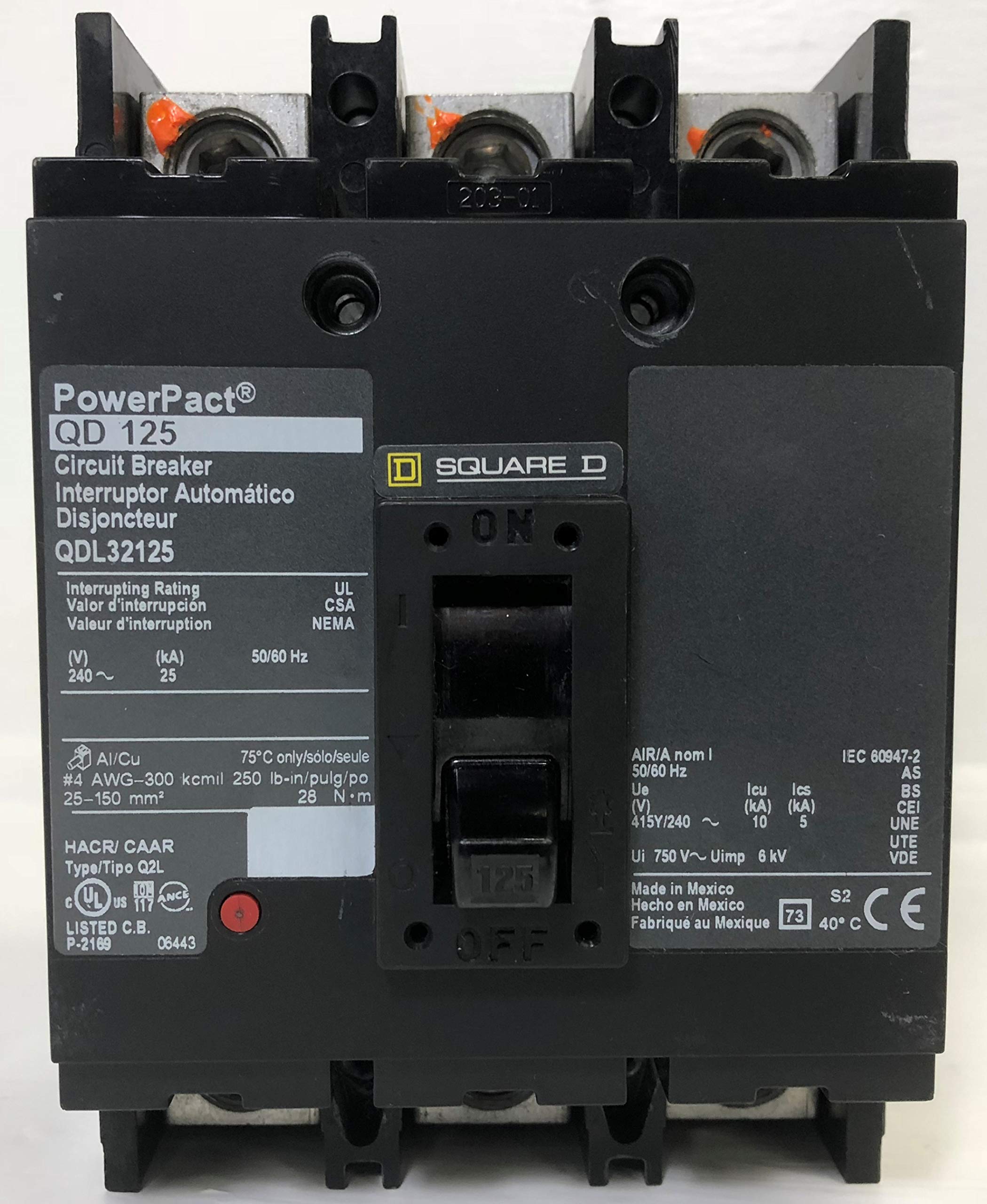 Square D QDL32125 QD 125 Amp PowerPact Circuit Breaker 240V Q2L 3