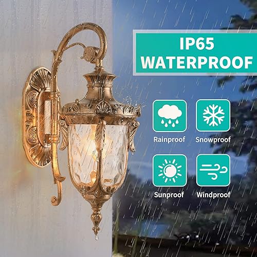 Miniatura 3 de Lámpara Lonedruid de pared, para exterior, impermeable, con pantalla de vidrio martillado, con certificación UL, para porche y hogar