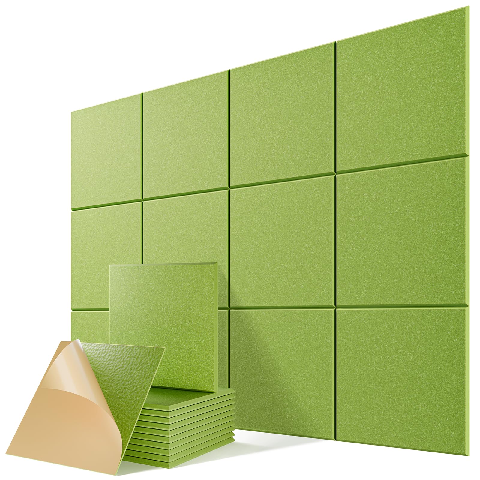12 Pack Self-Adhesive Acoustic Panels, 12" X 12" X 0.4" High-Density Sound Proof Foam Panels for Walls, Soundproof Wall Panels for Home & Office (Avocado)