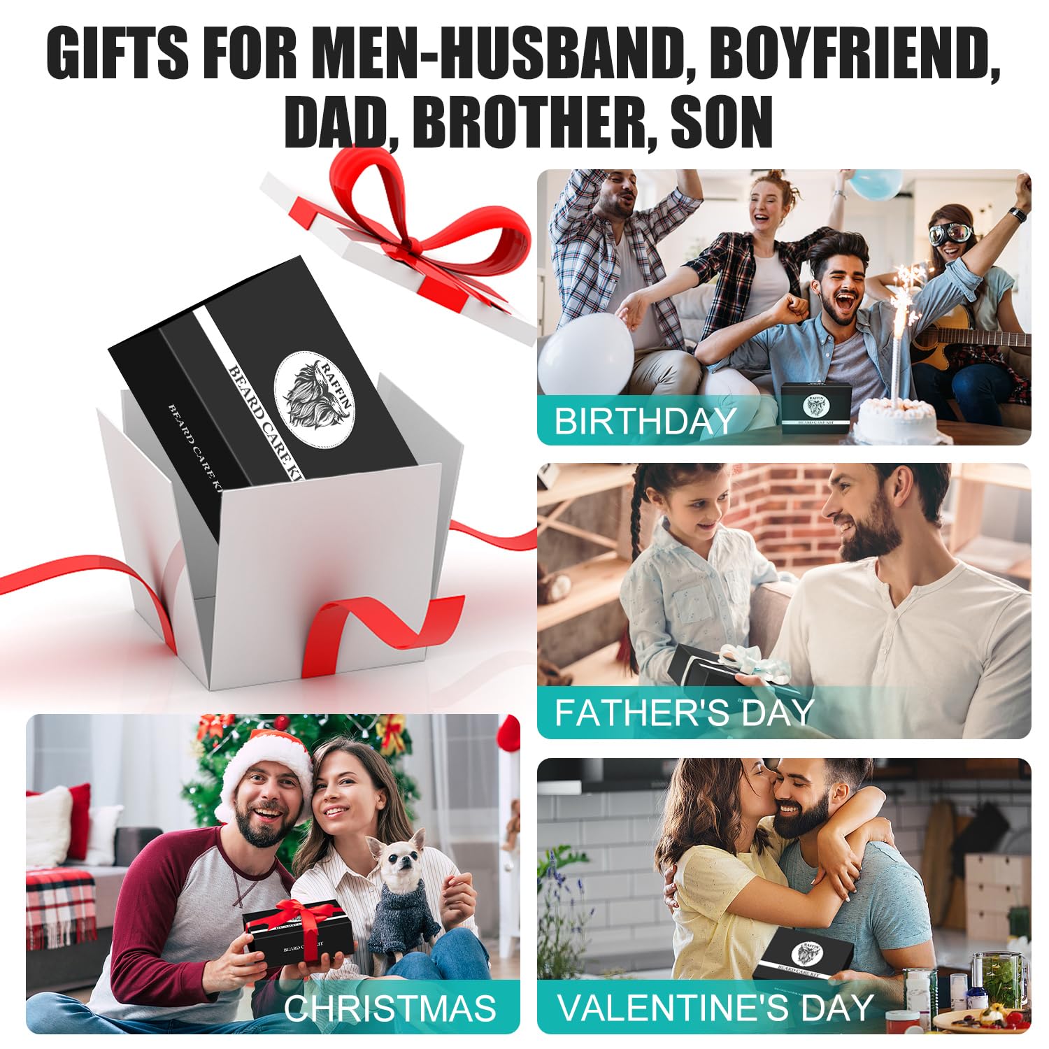 Gifts for Men - Beard Kit w/Beard Oil & Balm, Beard Brush & Comb, Beard Wash/Shampoo for Men's Self-care, Fathers Day & Birthday Gifts for Husband Dad Him Boyfriend, Dad Day Gifts from Daughter Son