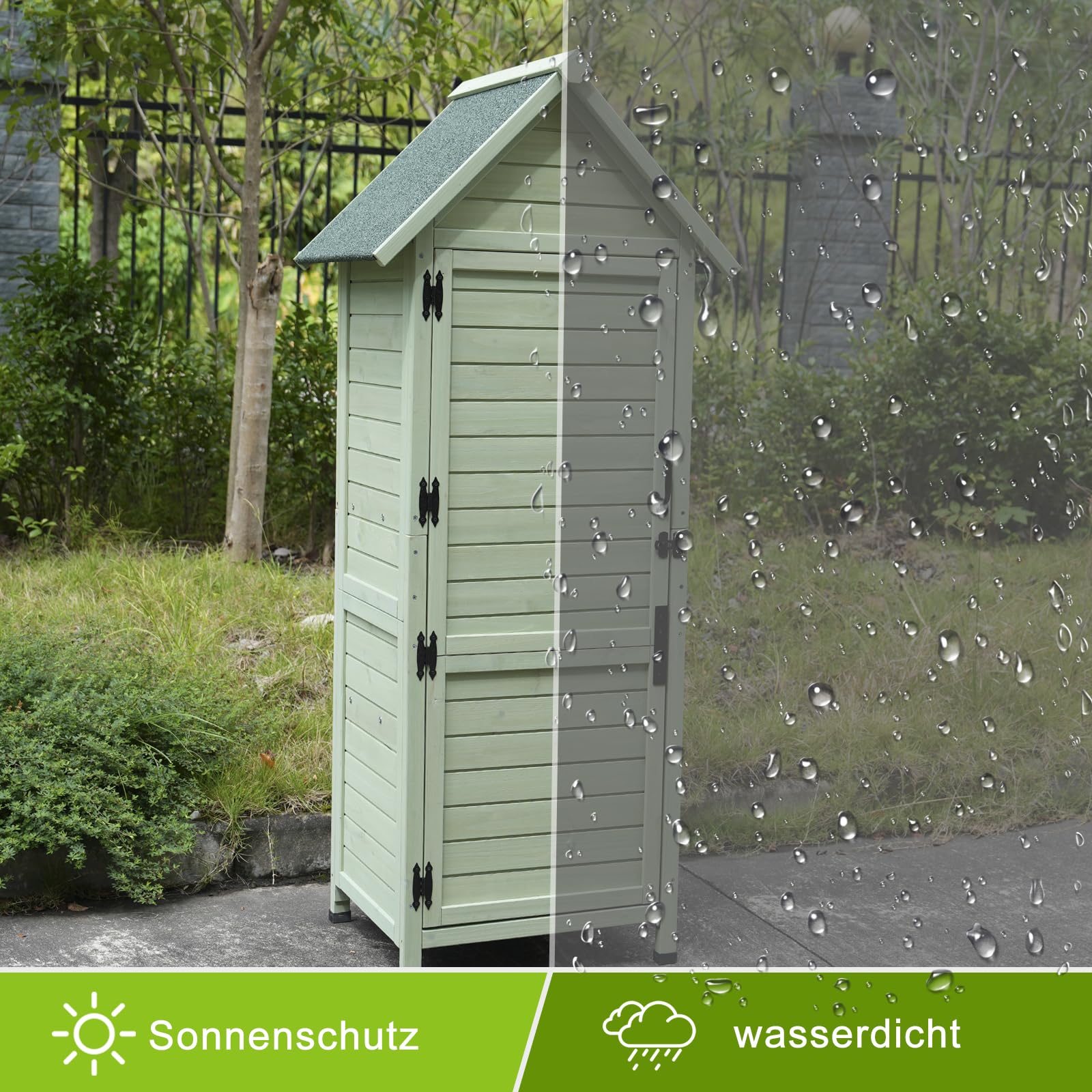 Gartenschrank Grau 3 Regalböden Asphaltdach grün