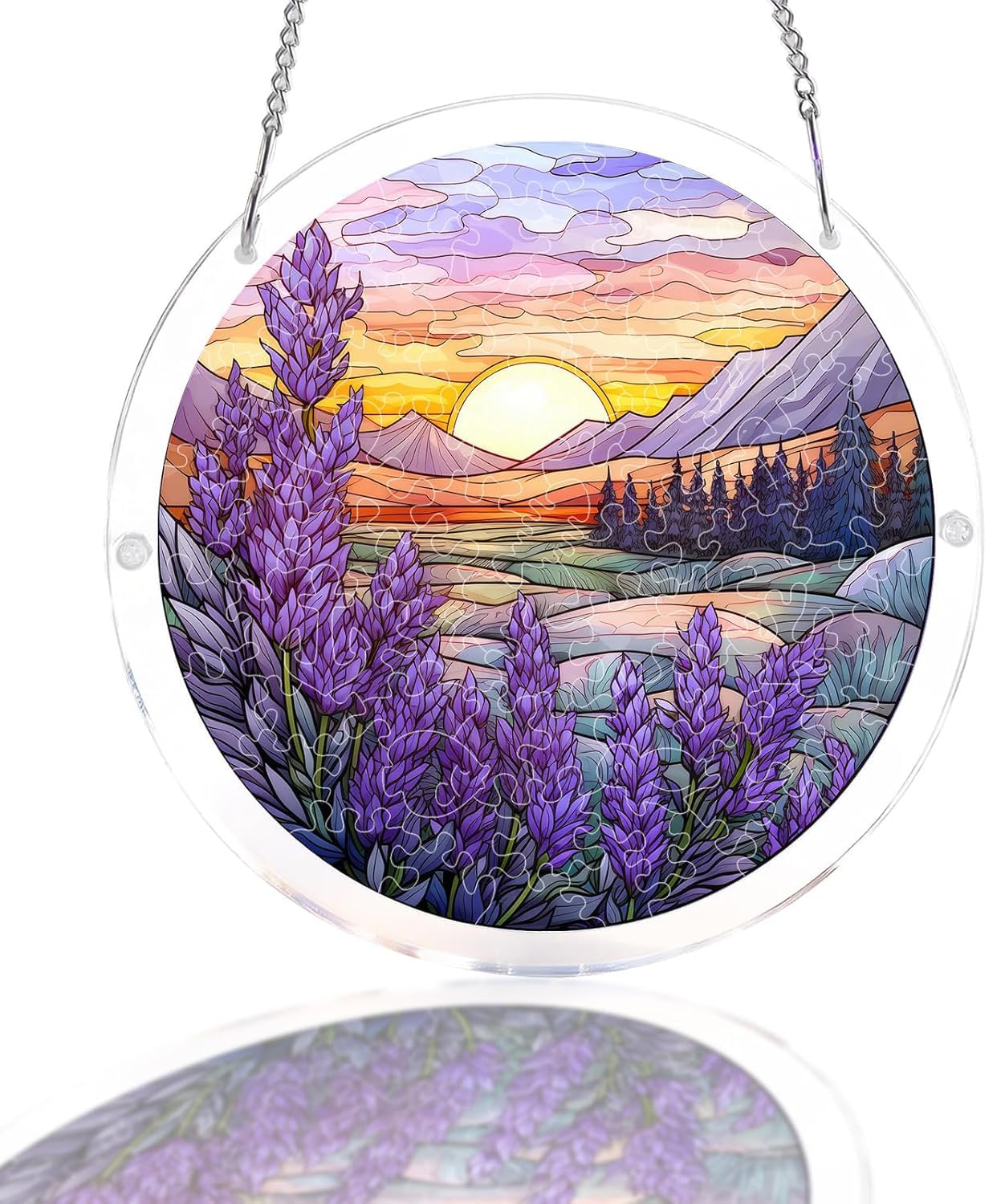 Lavender Flowers Field Acrylic Jigsaw Puzzles Suncatcher, 8.2 Inch Window Hanging Suncatcher Acrylic Puzzle, DIY Home Decor Art Gift