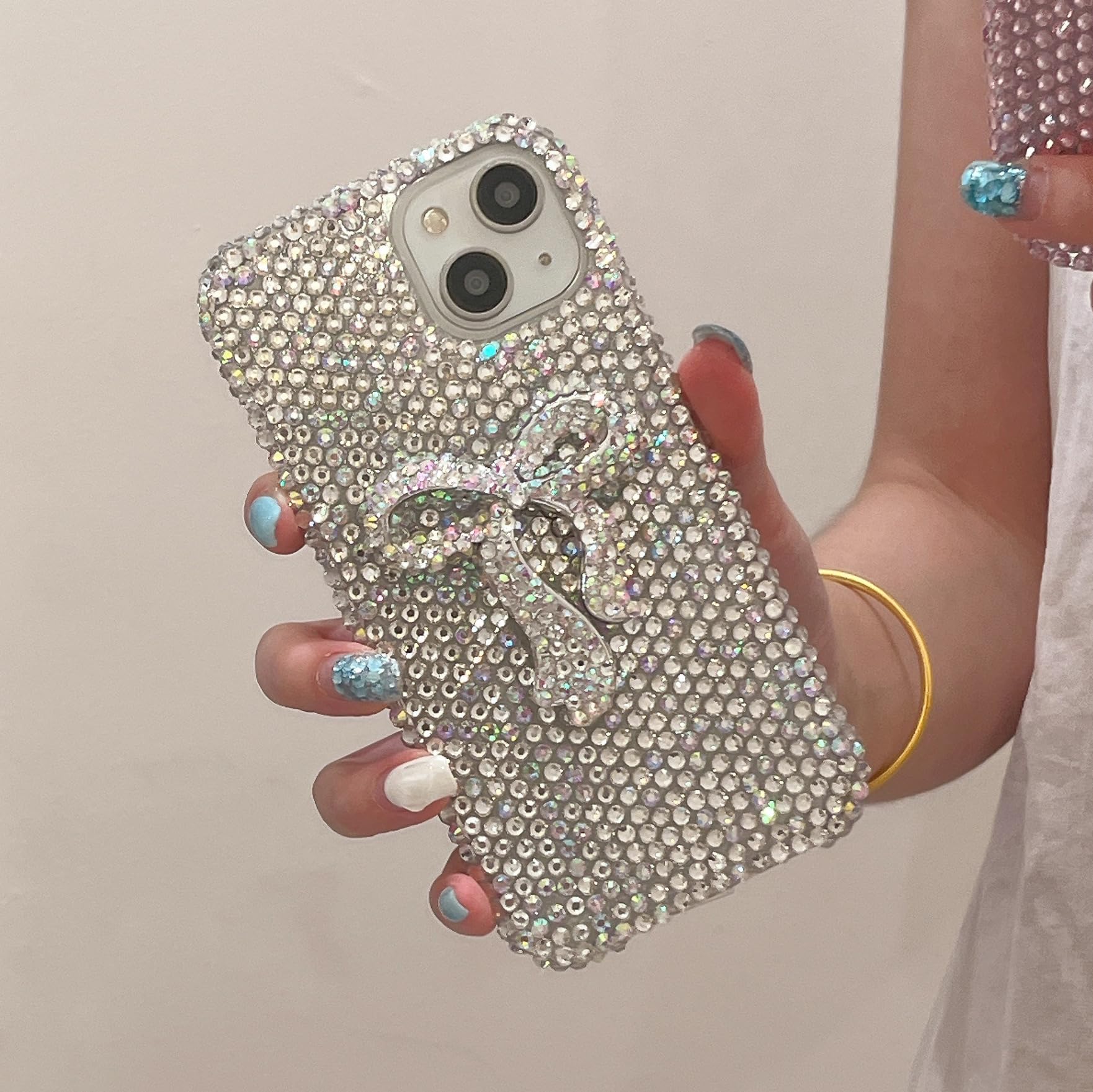 Threesee for iPhone 13 Bling Glitter Case,3D Cute Bow Diamond Women Girls Cover Luxury Shiny Sparkle Crystal Rhinestone Gems Bumper Phone Case for