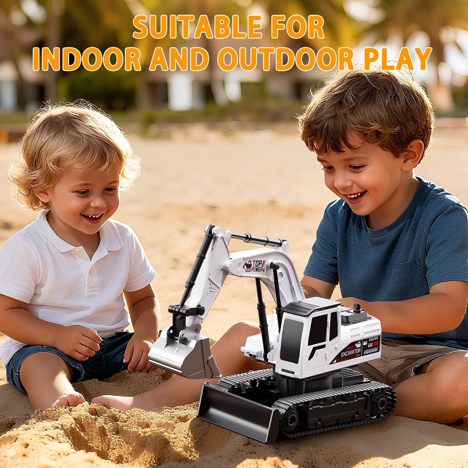 Excavadora de control remoto para niños de 4 a 7 años, excavadora RC para niños, camiones de construcción de 27 MHz, vehículos de juguetes para niños pequeños de 1-3, 3, 5, 4-7 con pala de 2